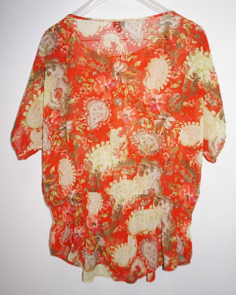 Rafaella Semi Sheer Elastic Waist Blouson Shirt Top Womens Sz M Dolman Sleeve
