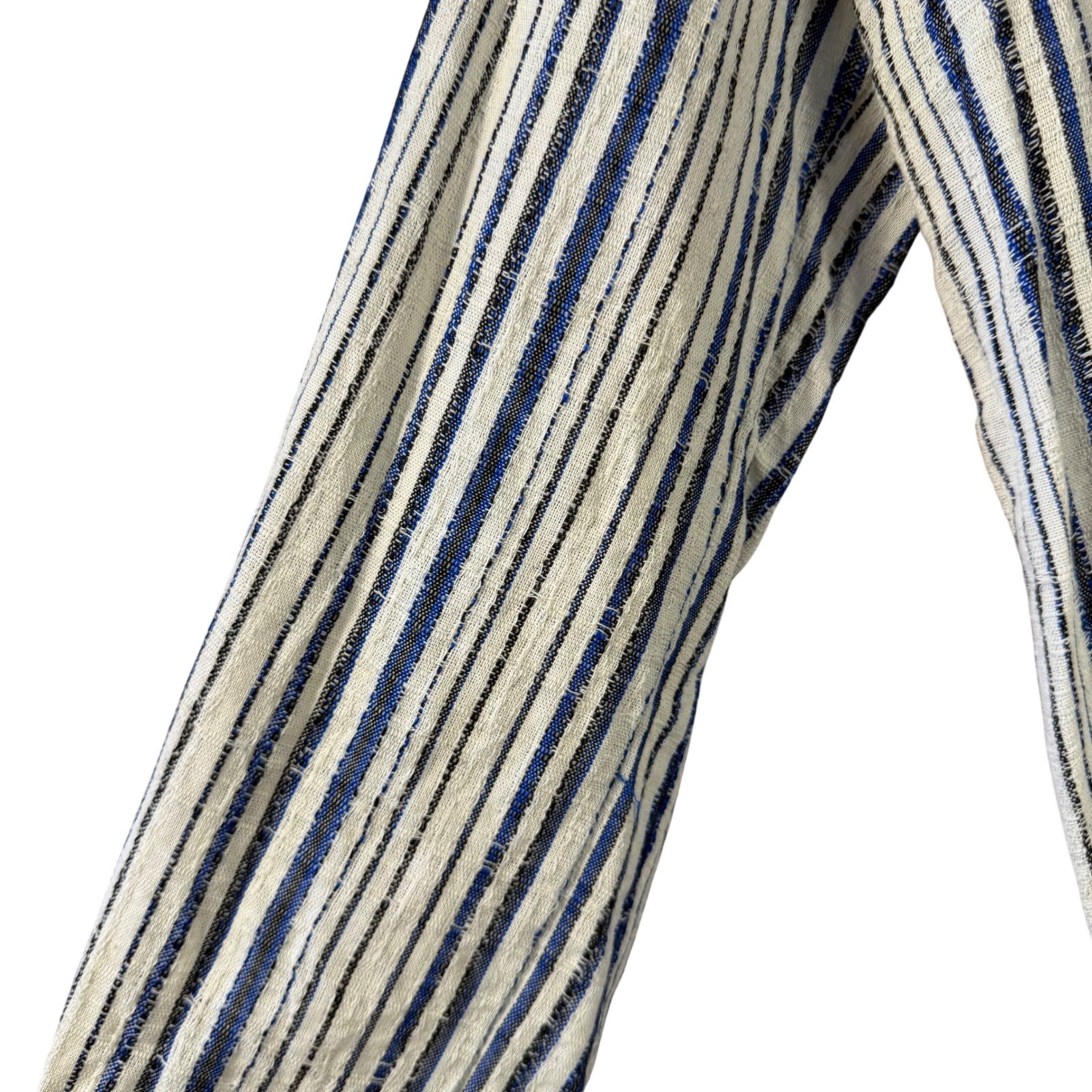 Giras Greece Cream Blue Woven Striped Cotton Viscose Pullover Tunic Top Small