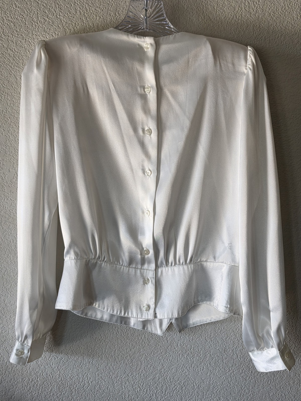 Nicola Petites 4P White Satin Blouse Beaded Pleated Butterfly Collared