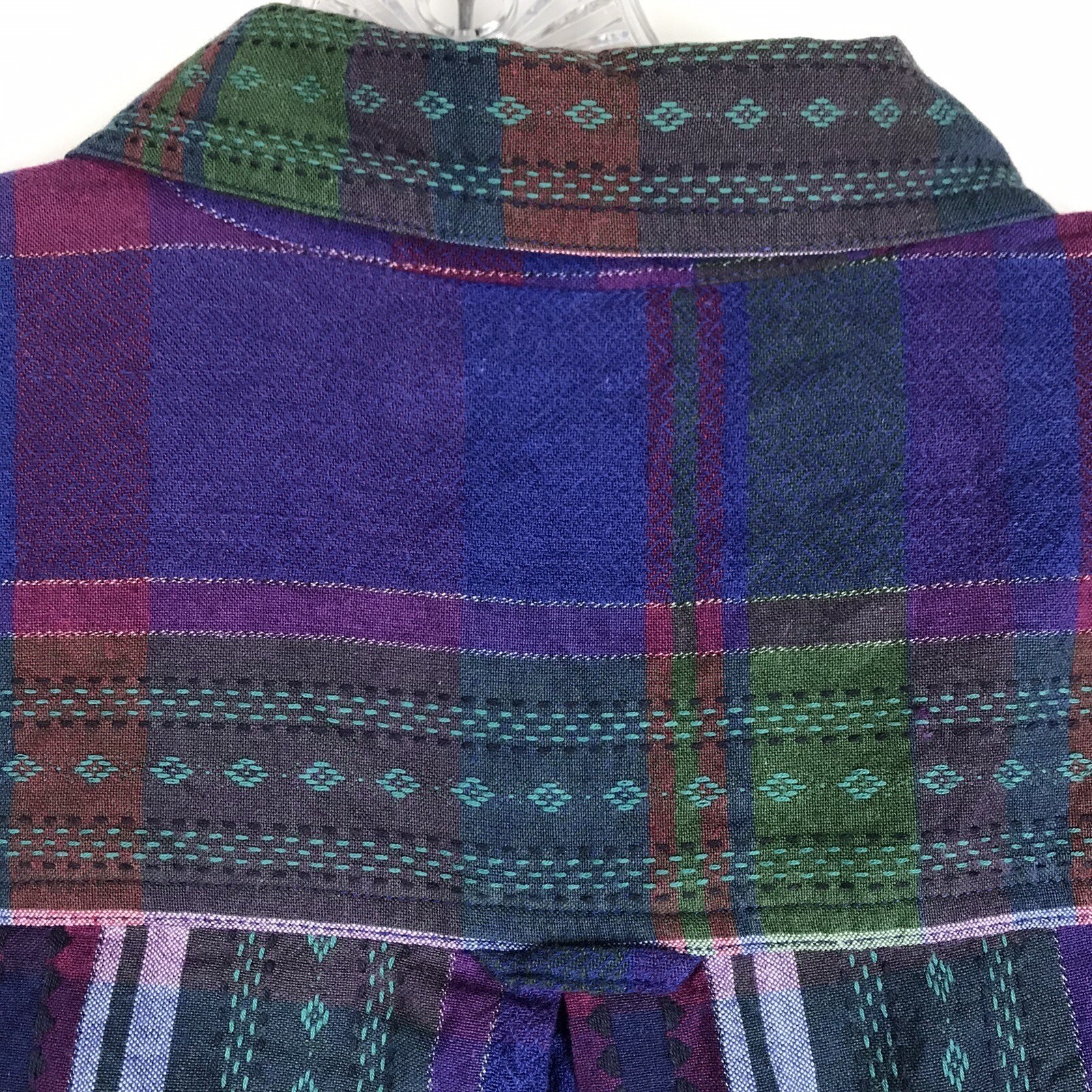 Cabin Creek Plaid Button Up Purple Blue Green Red Colorful 80s 90s Womens Large