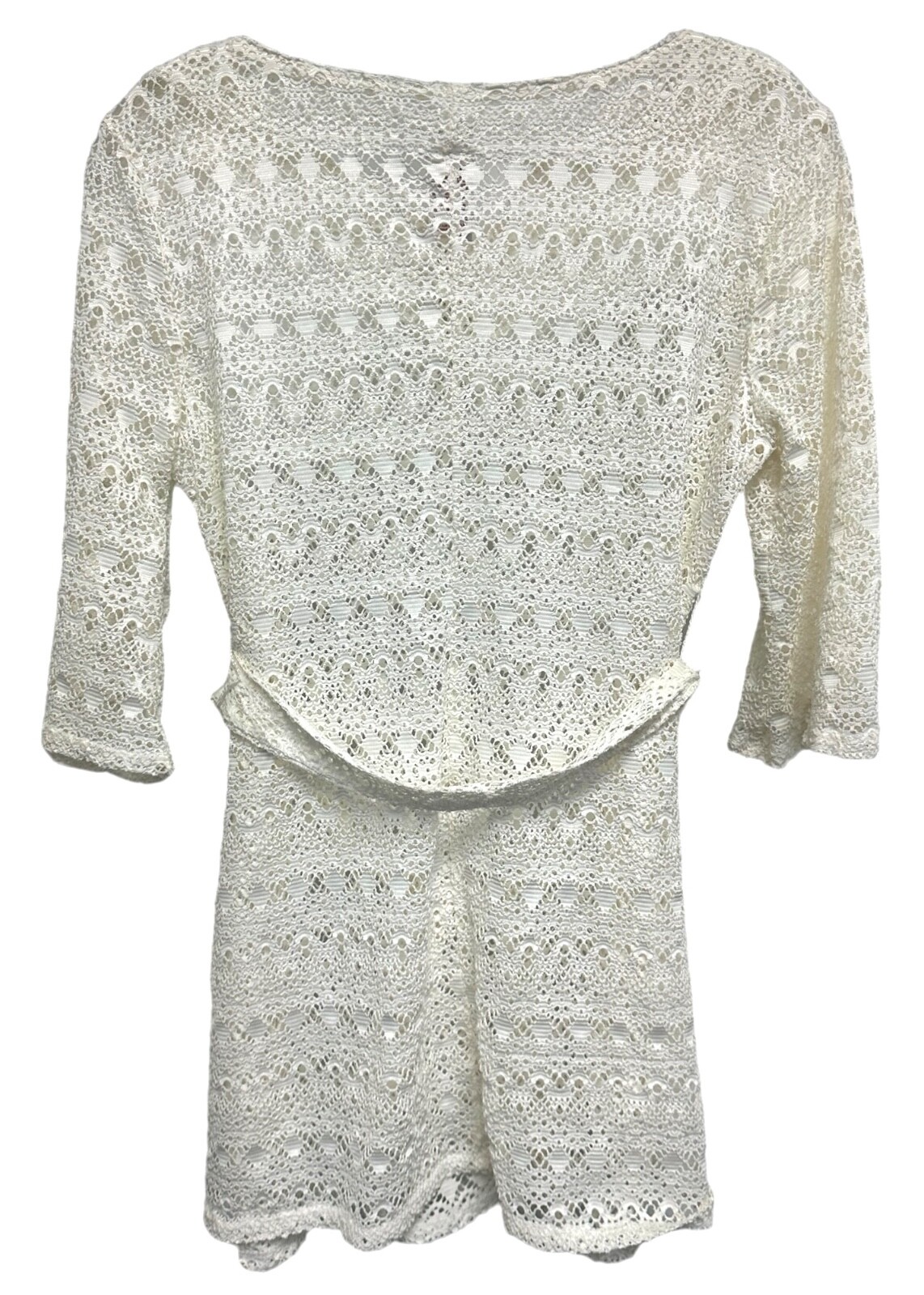 MERONA Women’s Belted Crochet Top Half Sleeve Sheer Size S Off-White