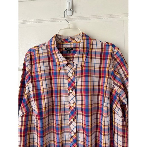 Talbots Plus Petite Button Down Shirt Plaid Red Blue Yellow Cotton Preppy 2XP