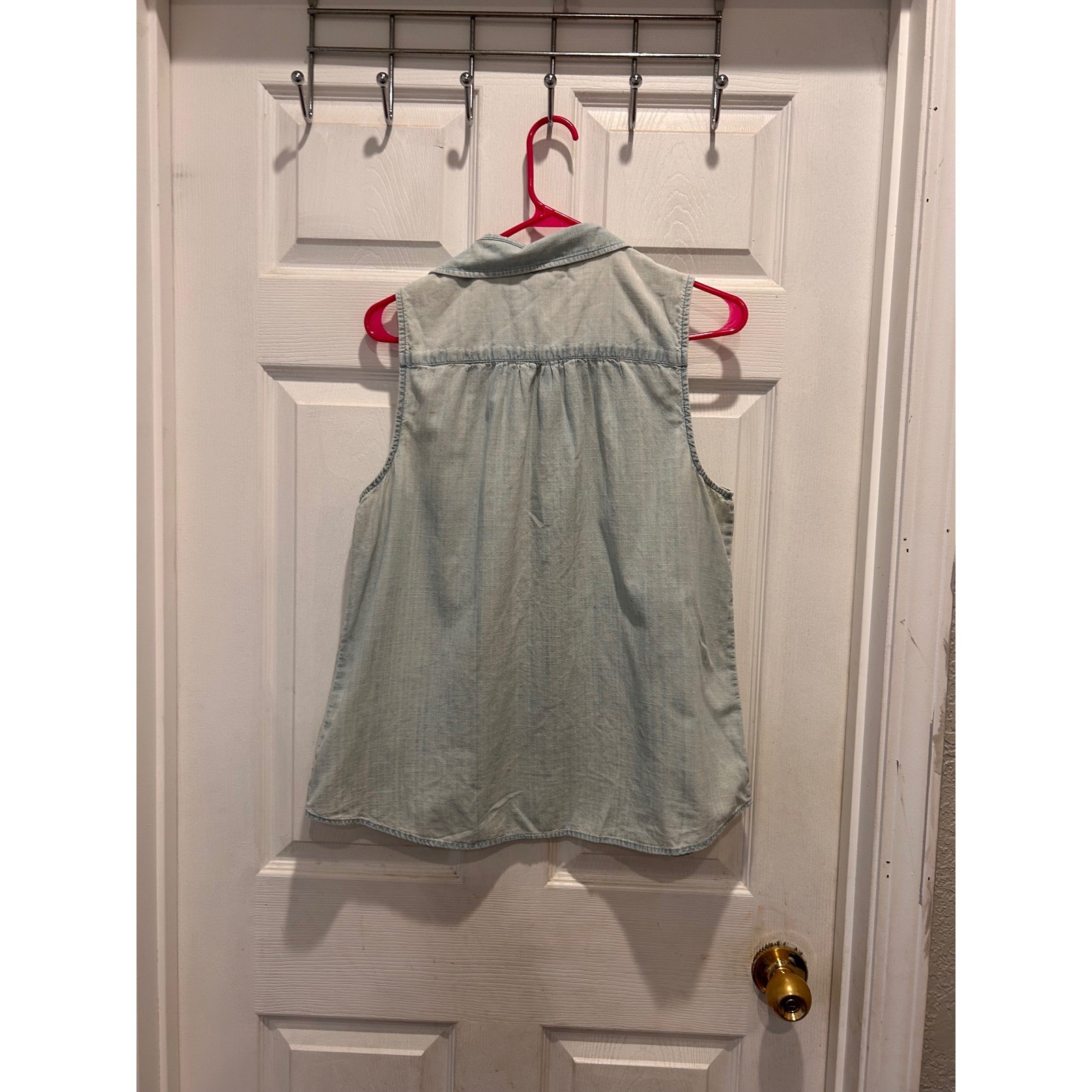 J.Crew Womens Sleeveless Chambray Popover Shirt Light Wash Blue Cotton 14 Denim