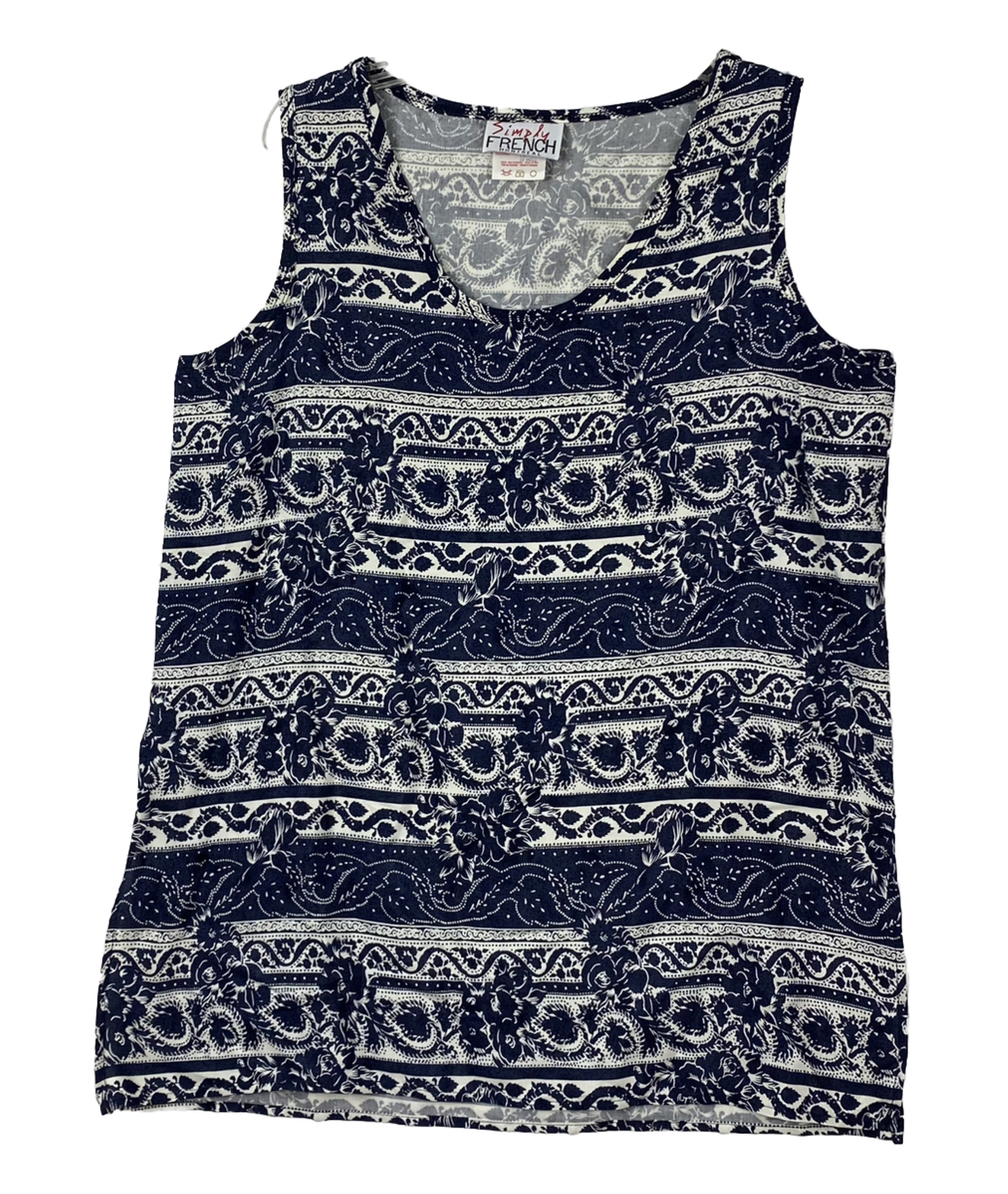 Vtg Women Sleeveless Top Size 12 100% Rayon Made Canada Simply French Denim Look