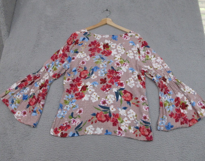 Cupio Shirt Women L Pink Floral Cottagecore Bohemian Festival Vibrant Dopamine