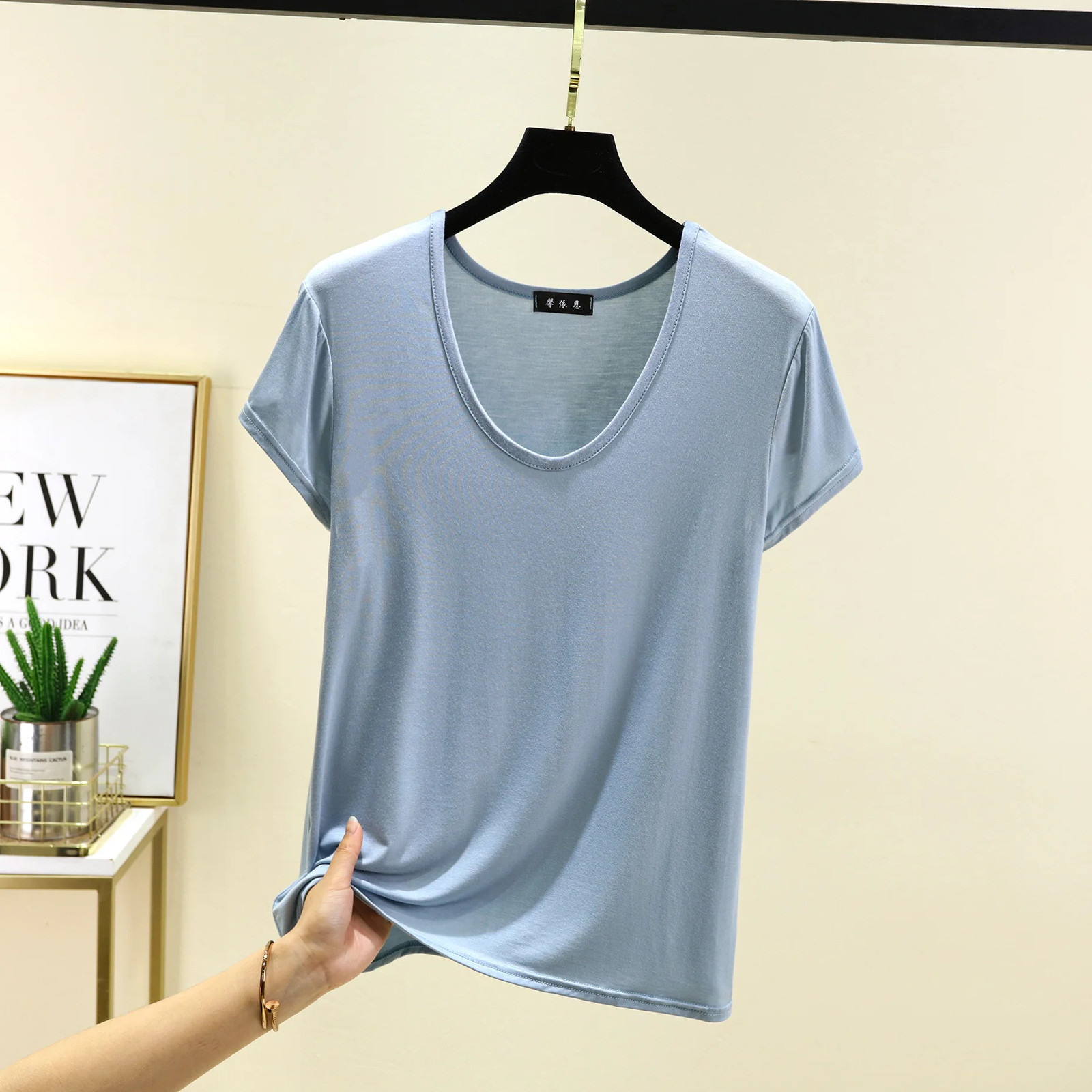 Plus size L to 6XL U-Neck Women’s Tshirt short sleeves Modal T-shirts Thin Botto