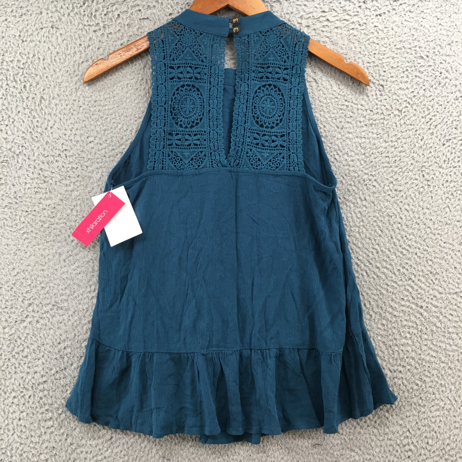 Xhilaration Tunic Blouse Womens M Teal Cotton Blend Halter Embroidered Trim NEW