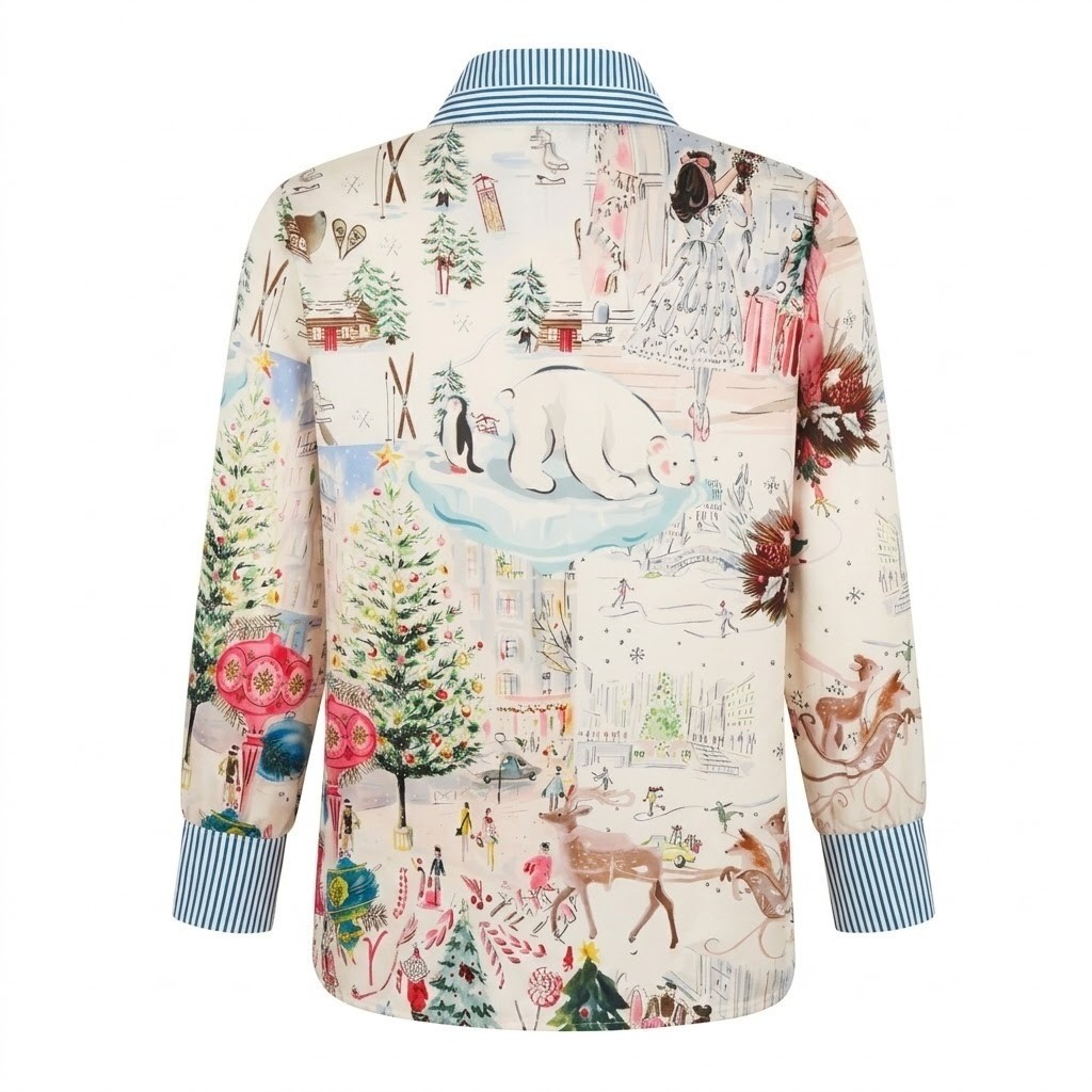 NEW Cherry Betty XL Creme Winter Scene Shirt Polar Bear Penguin Novelty Holiday