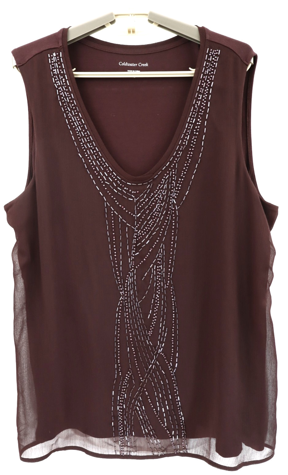 COLDWATER CREEK Women’s Stretch Rayon Tank Top Lined Beaded Dark Plum Size XL 16