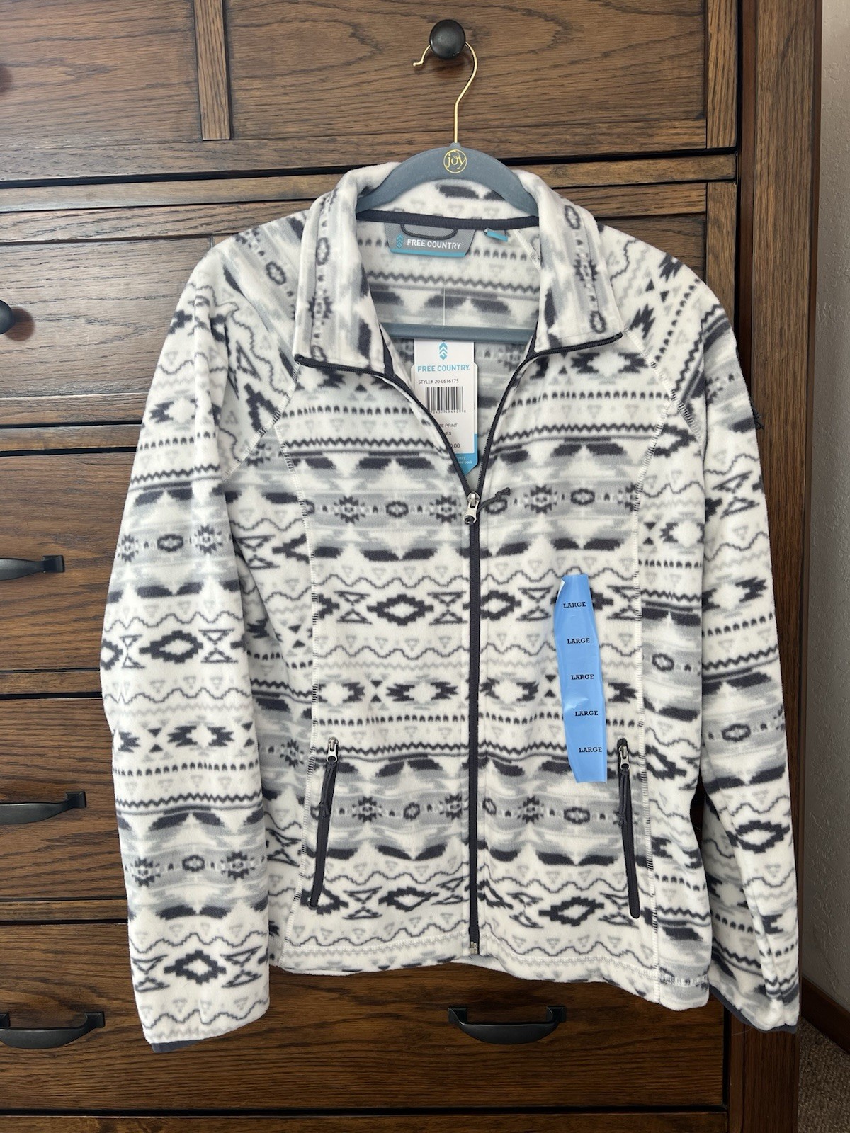 Free Country Full Zip Women’s Size L Fleece Jacket White Gray & BlackAztec NWT
