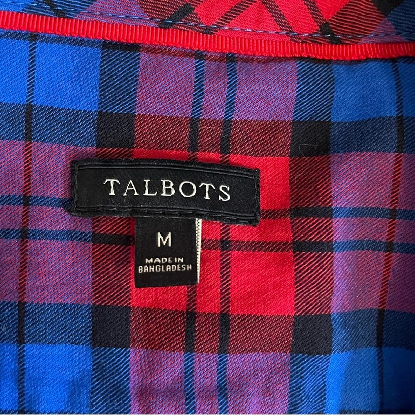 Talbots M Bright Red Deep Blue Plaid Flannel Spring Fall Winter Casual Shirt
