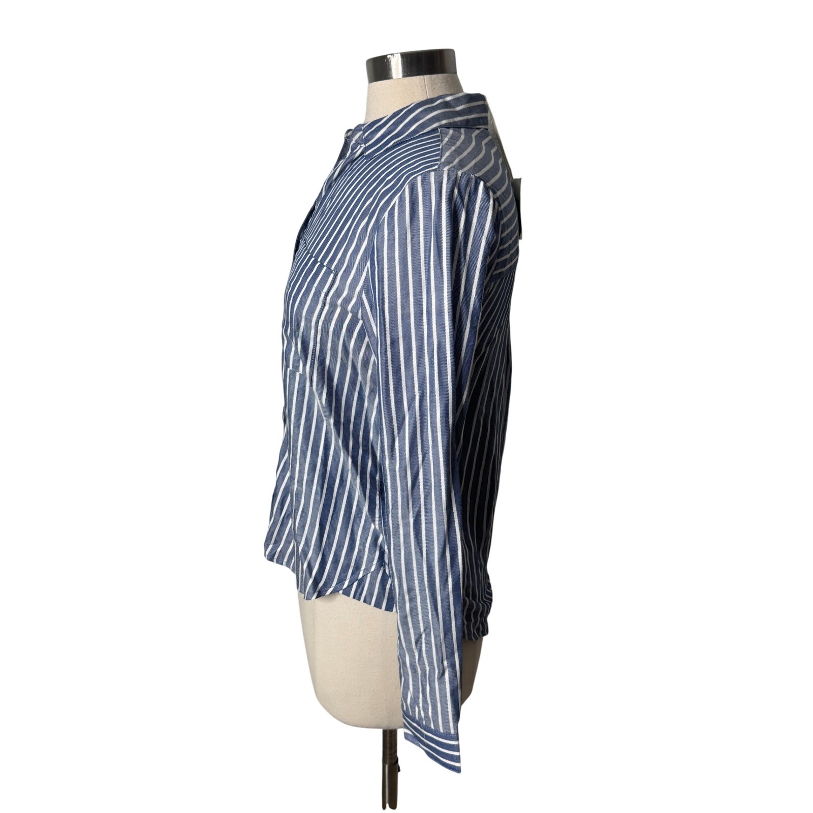 Beachlunchlounge Blue White Striped Button Down Shirt Womens Size XS NEW