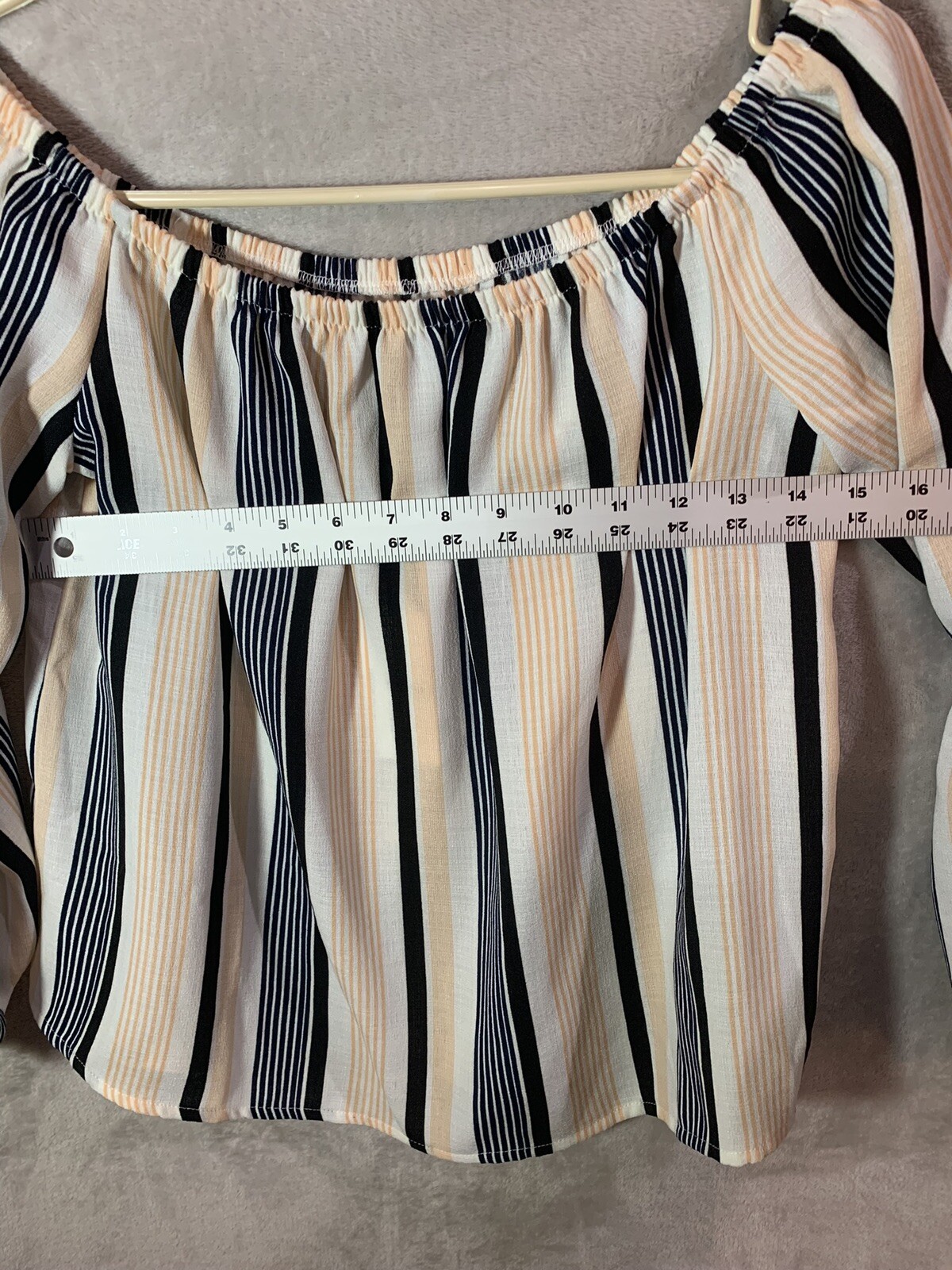 Lucca Womens Off the Shoulder Shirt Size Small Ivory Striped Long Sleeve NEW