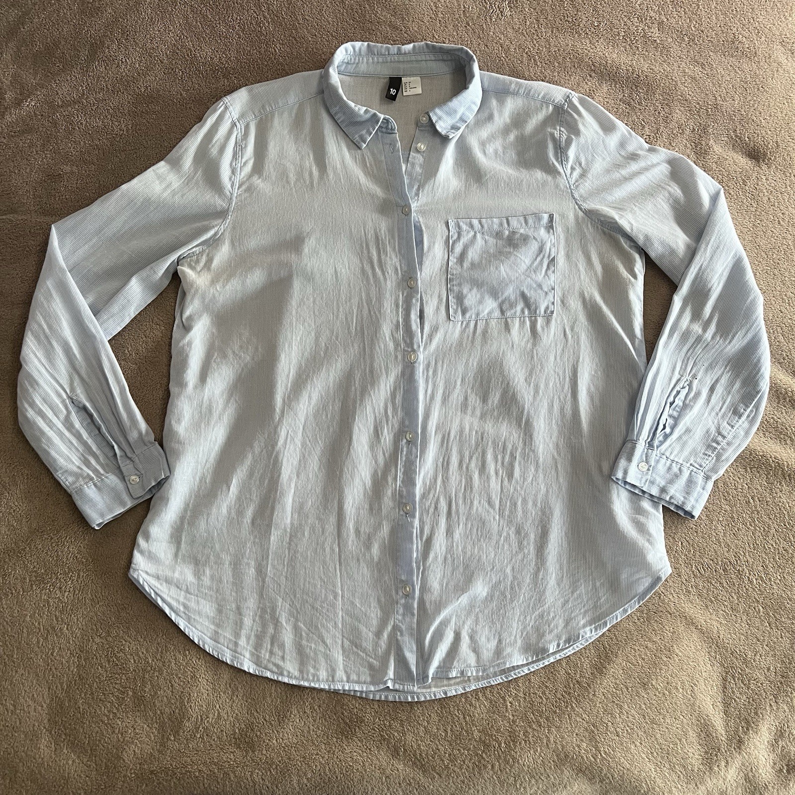 H&M Divided Light Blue Stripe Cotton Long Sleeve Shirt in UK 10 *exc cond*