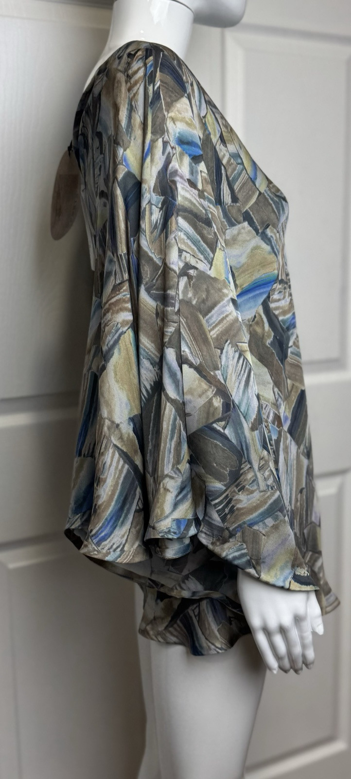 New $695 Ports 1961 Silk 2 Pc Blouse Sapphire Mix Flow drape Sleeve Top Shirt 4