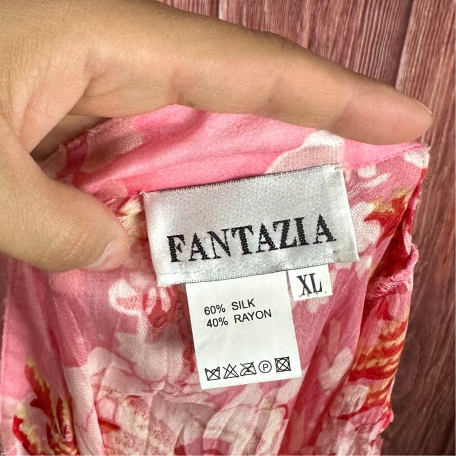 Y2K Fantazia Pink Lace Blouse Victorian Silk Blend Sheer Whimsy Womens Size XL