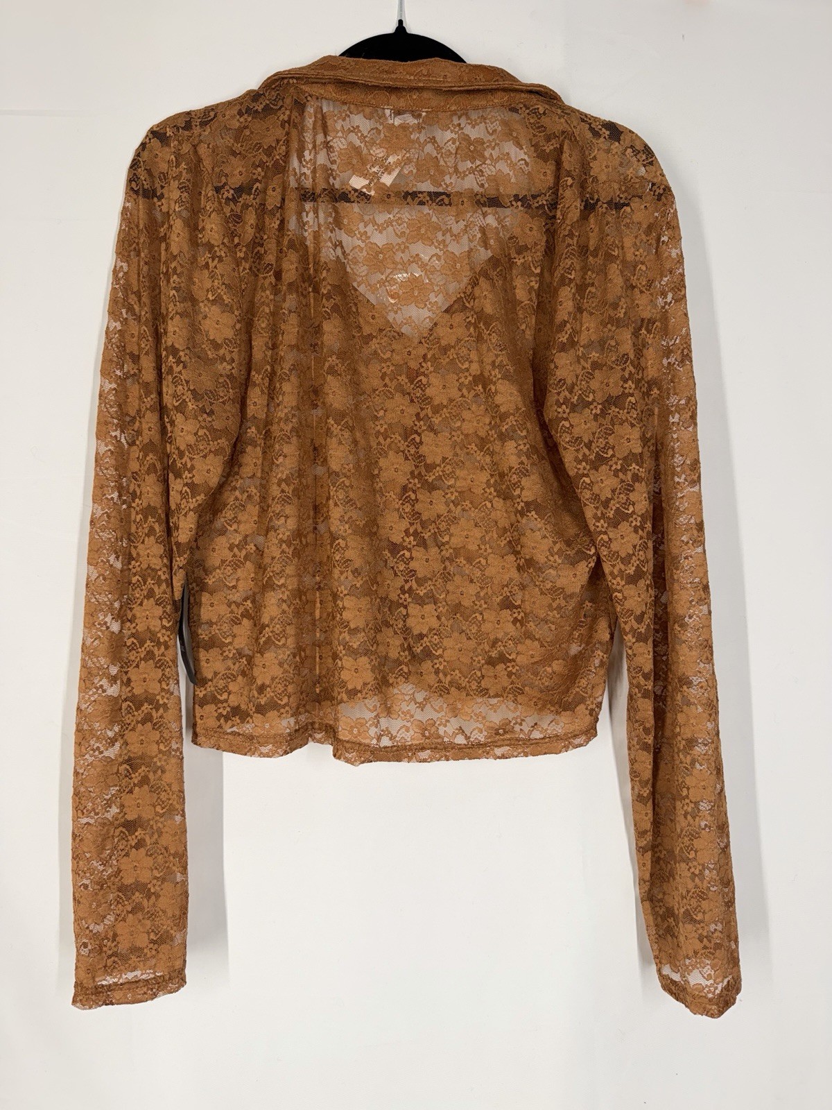 West of Melrose Floral Lace Collared Long Sleeve Button-Up Top Rust XL