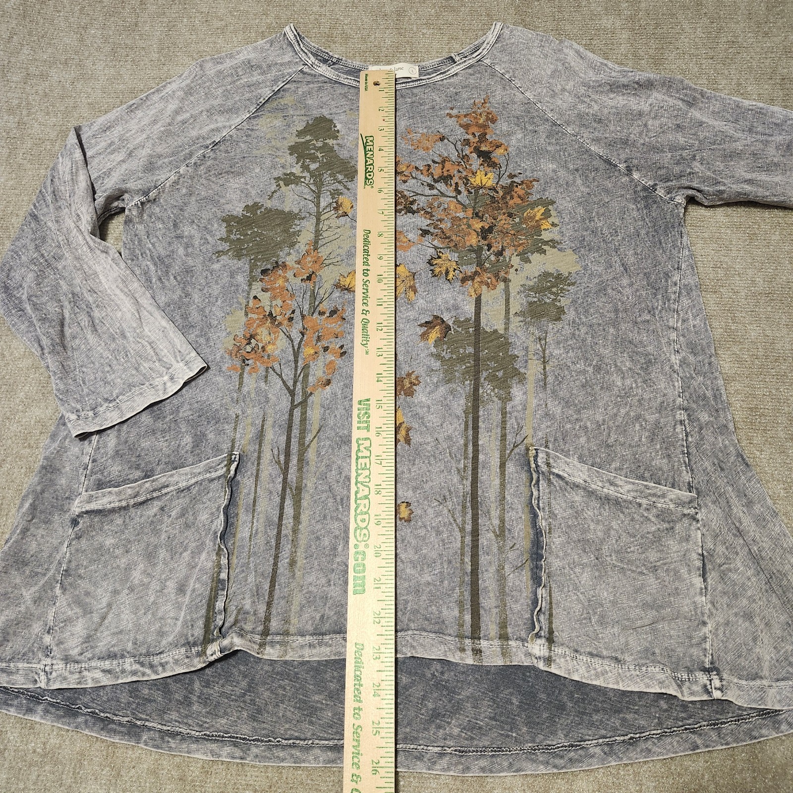 Jess & Jane Top Womens Large Grey Mineral Wash Fall Cotton Floral Tunic Boho
