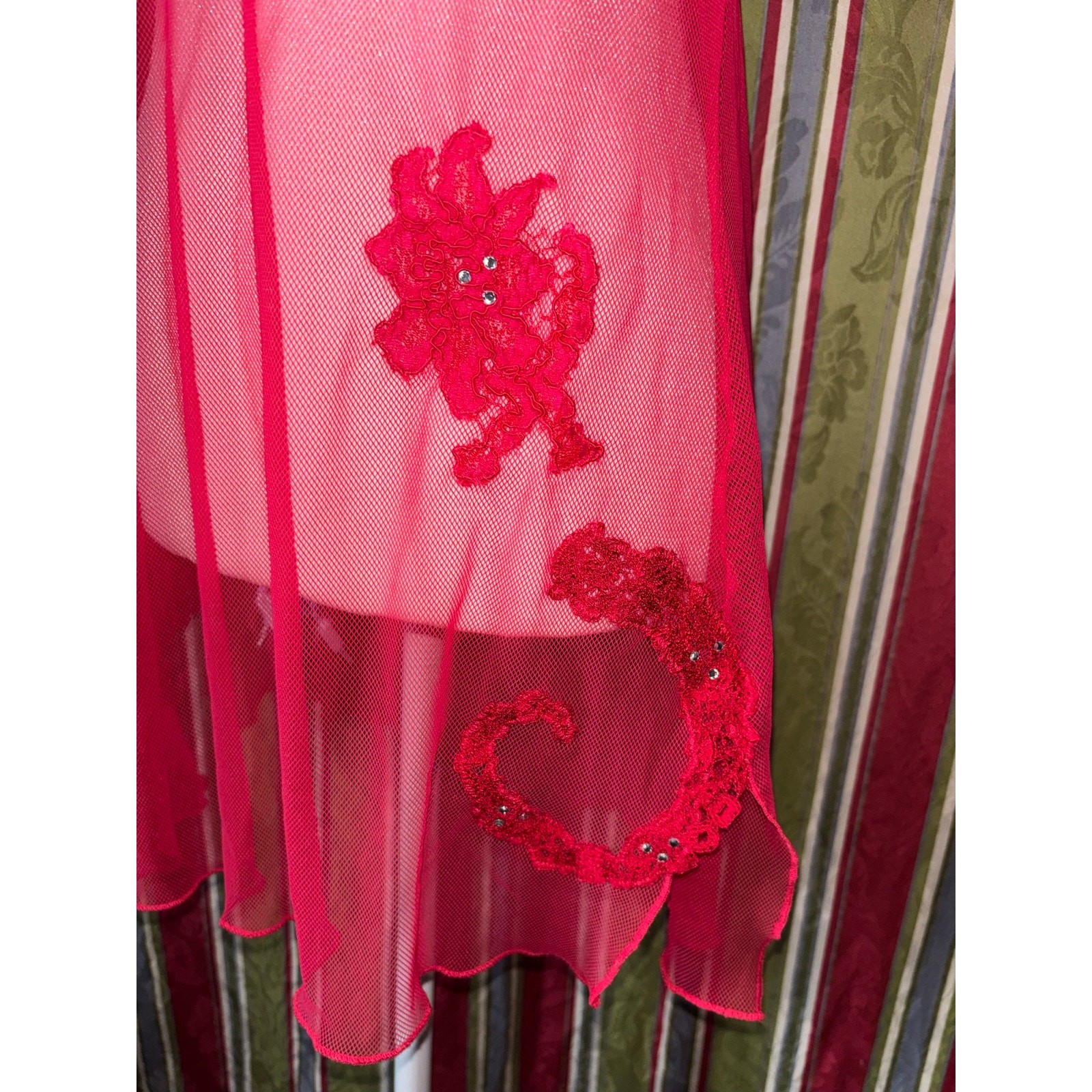 Beautiful Red Victoria’s Secret Sheer Slip Dress Lace Lingerie Dress Size Large