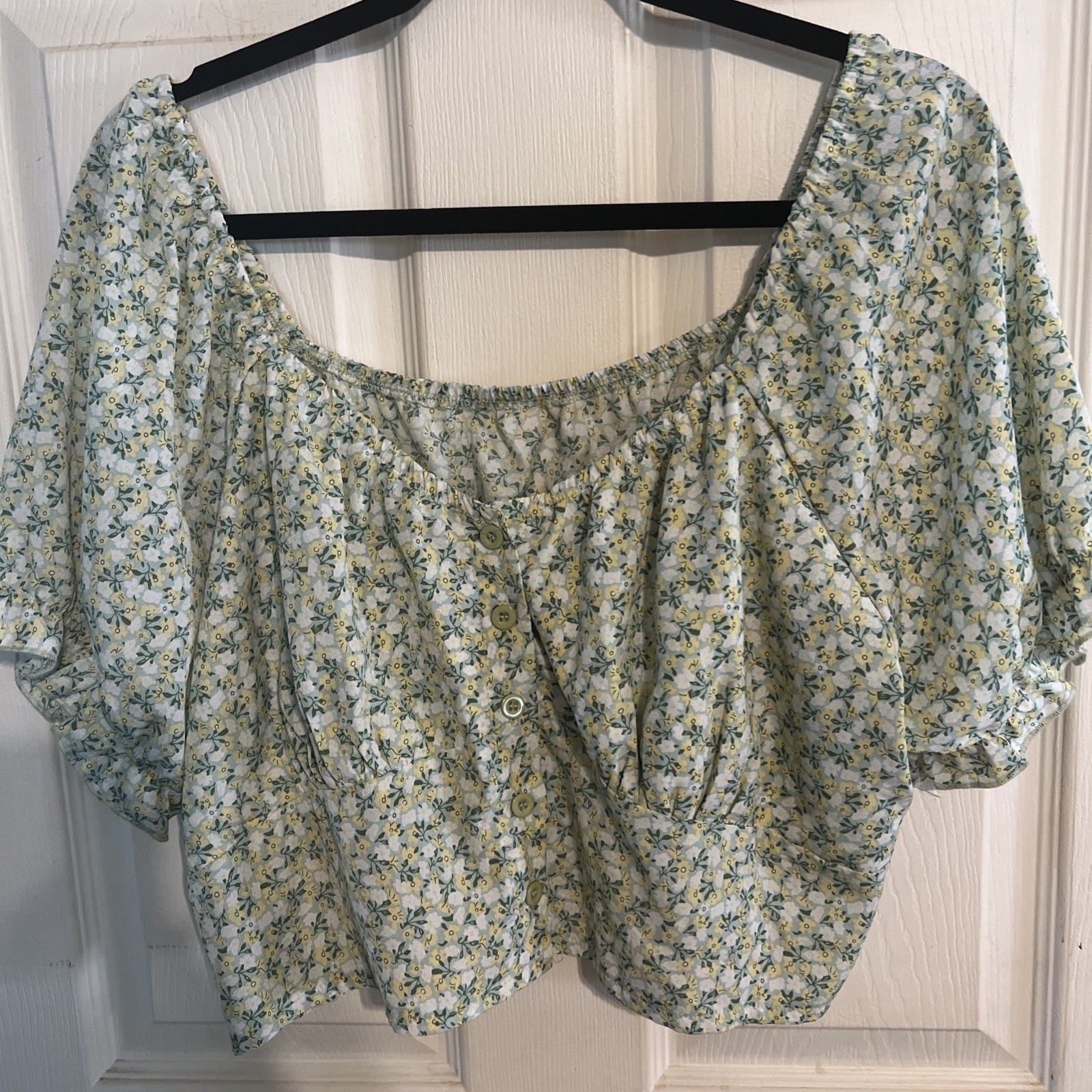 Crop Top Green Yellow Flowers Size Curve 2XL SHEIN