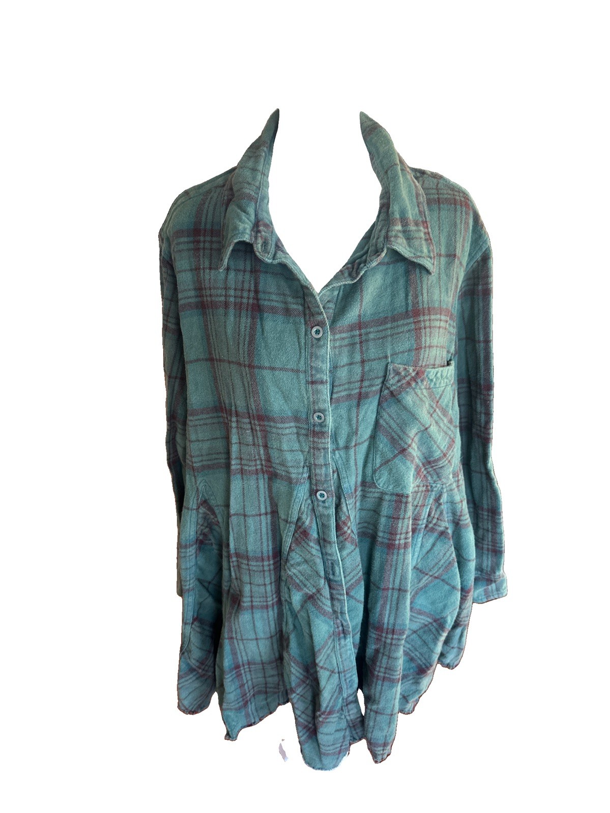 BDG Urban Outfitters Comfy Plaid Flannel Women’s XL Green Button Up Distressed