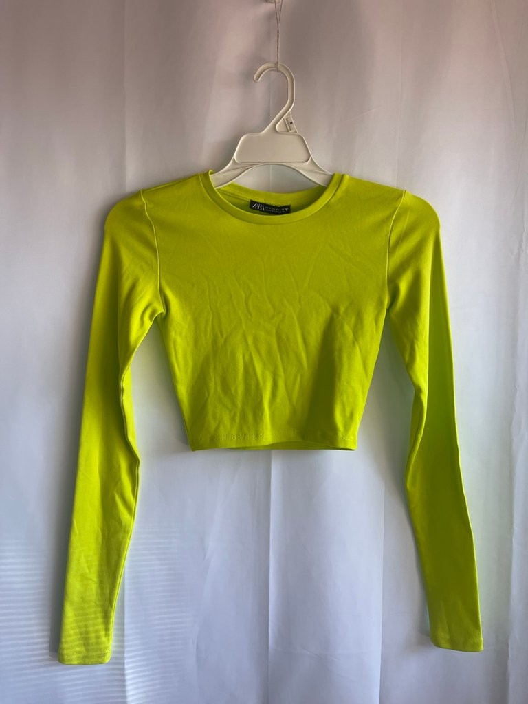 Zara Neon Yellow Long Sleeve Crop Top