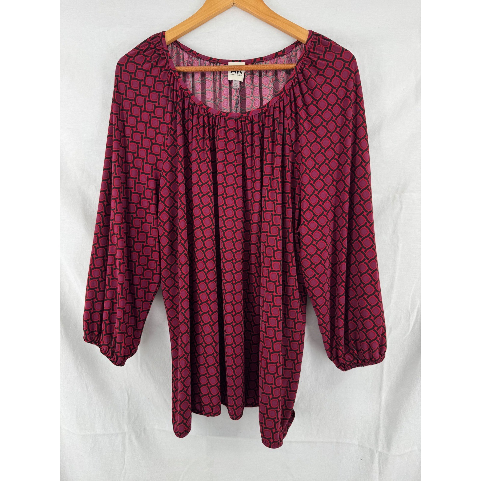 Anne Klein Womens 3X Chianti Multi Geometric Print 3/4 Sleeve Blouse