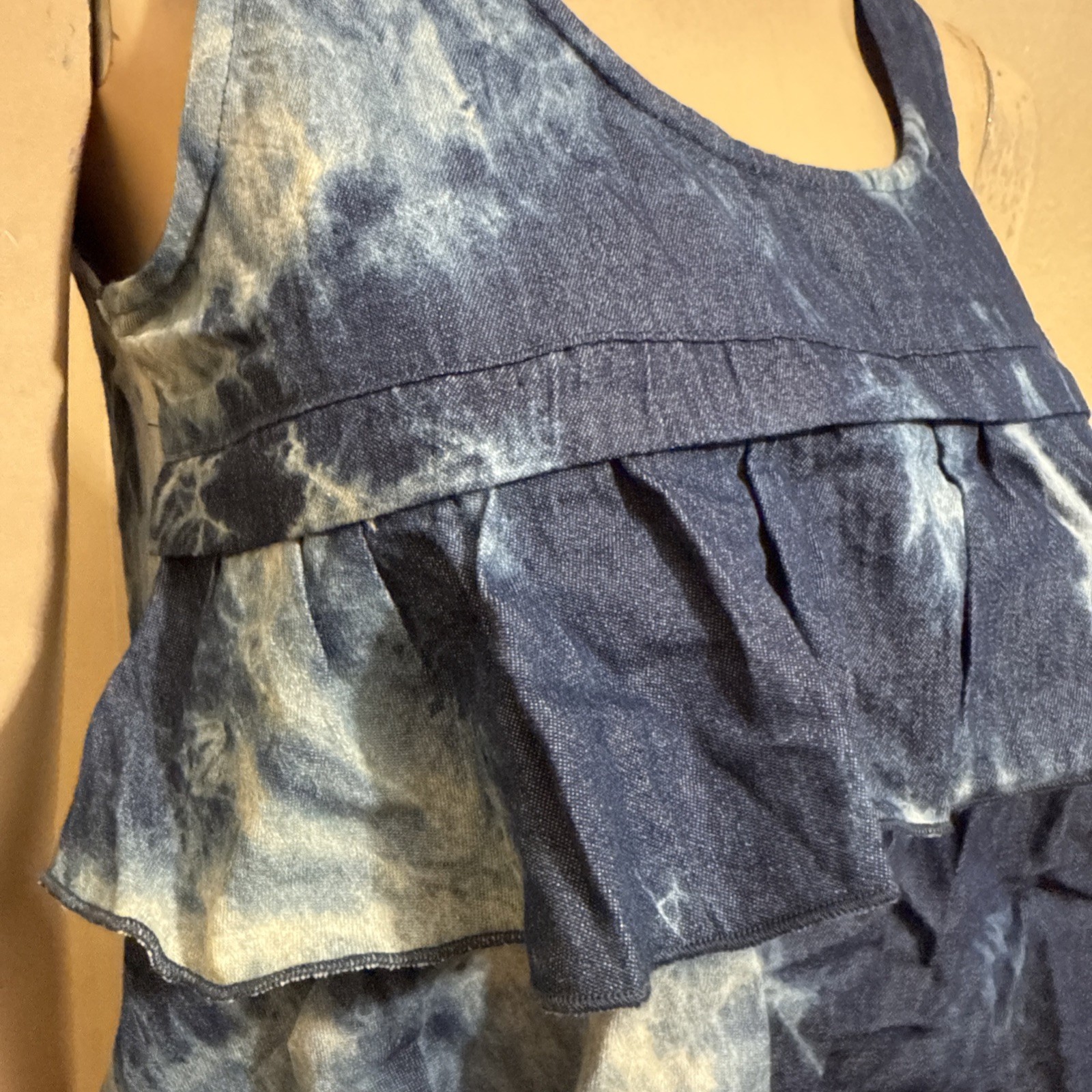 Women’s Blue Denim Cotton Casual Summer Open Stretch Zipper Size S Blouse Top