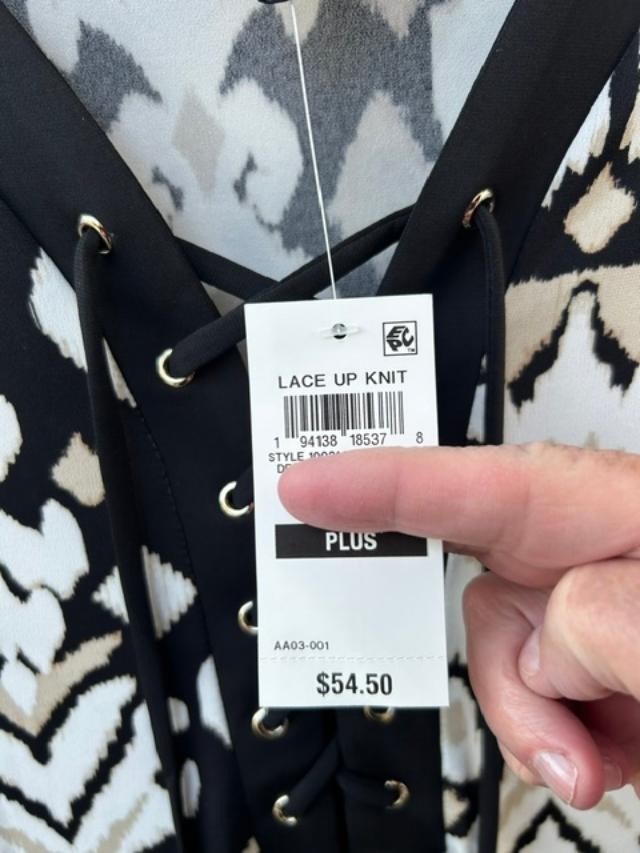 New $54.50 Tag NWT JM COLLECTION 3/4 Slv Silky Str Lace Up Neck Top 1X 2X 3X 4X