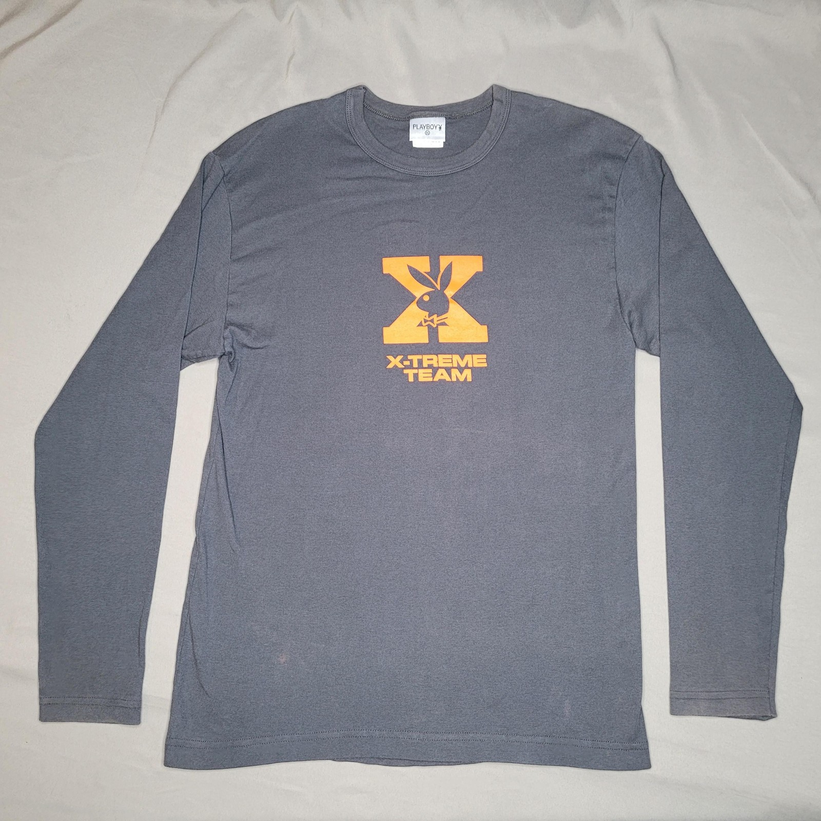 Playboy Shirt Womens XL Gray Long Sleeve X-Treme Team Graphic Made in USA Cotton