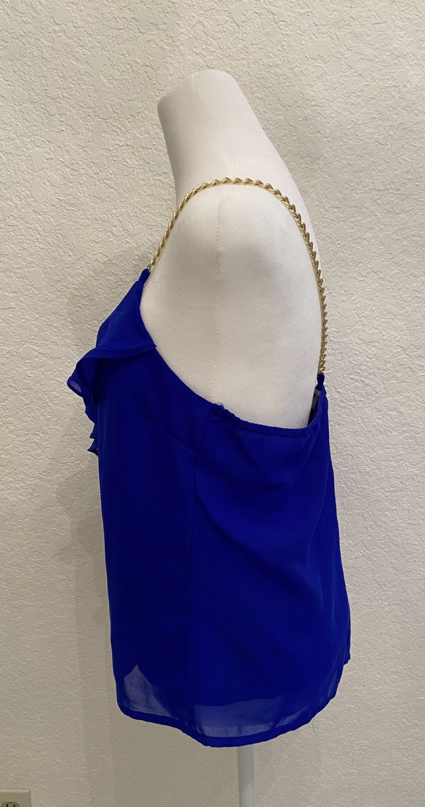 Charlotte Russe Cami Vibrant Blue Gold Chain Strap Ruffle Front Top Women S