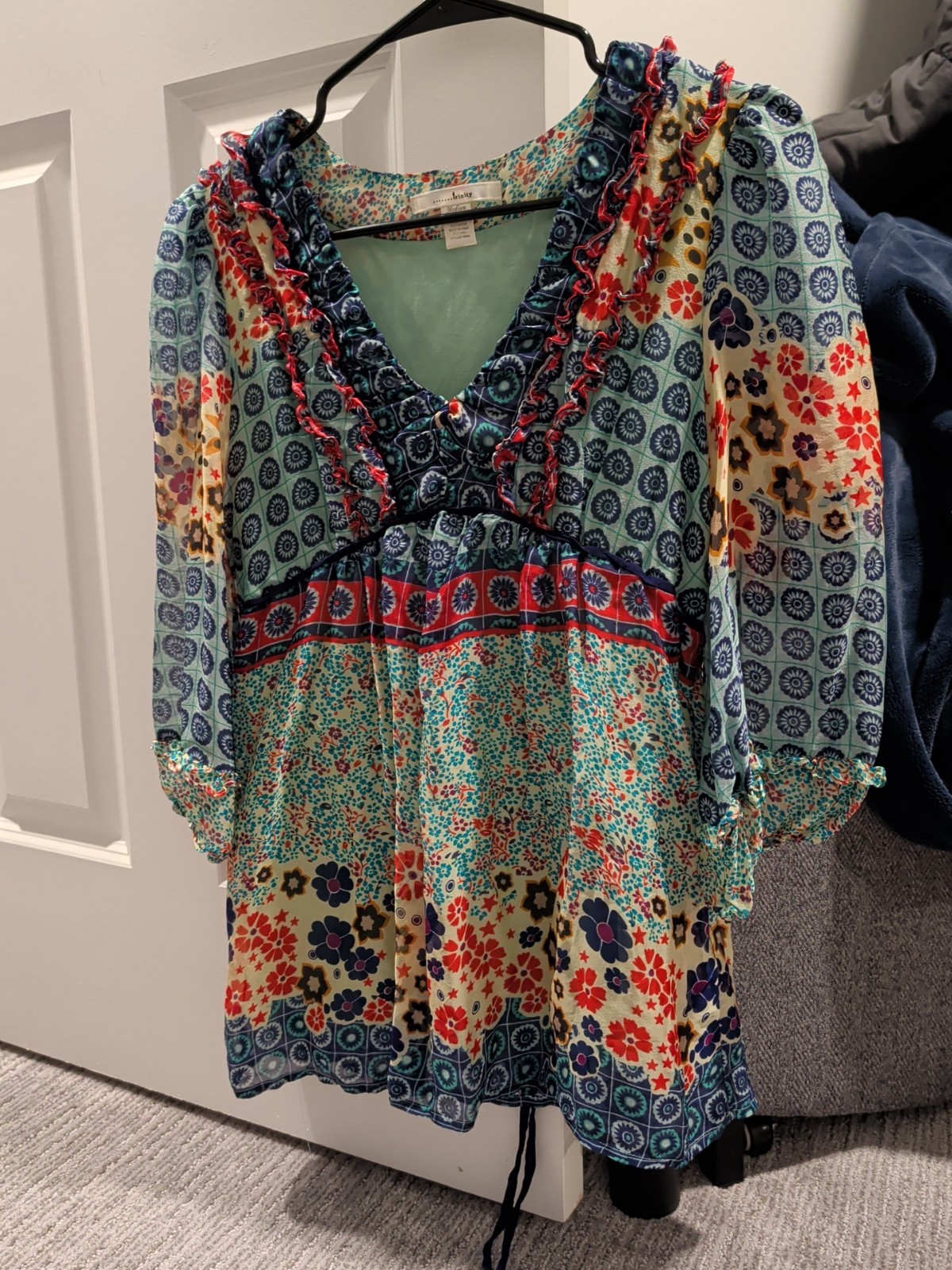 Bohemian Floral Printed 100%silk Women’s Blouse Top Long Sleeve