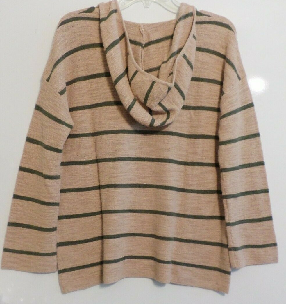 NWT J JILL LS HOODED SWEATER/TUNIC-XS-CHABLIS/CWY STRIPE-MEDIUM WEIGHT-CUTE!