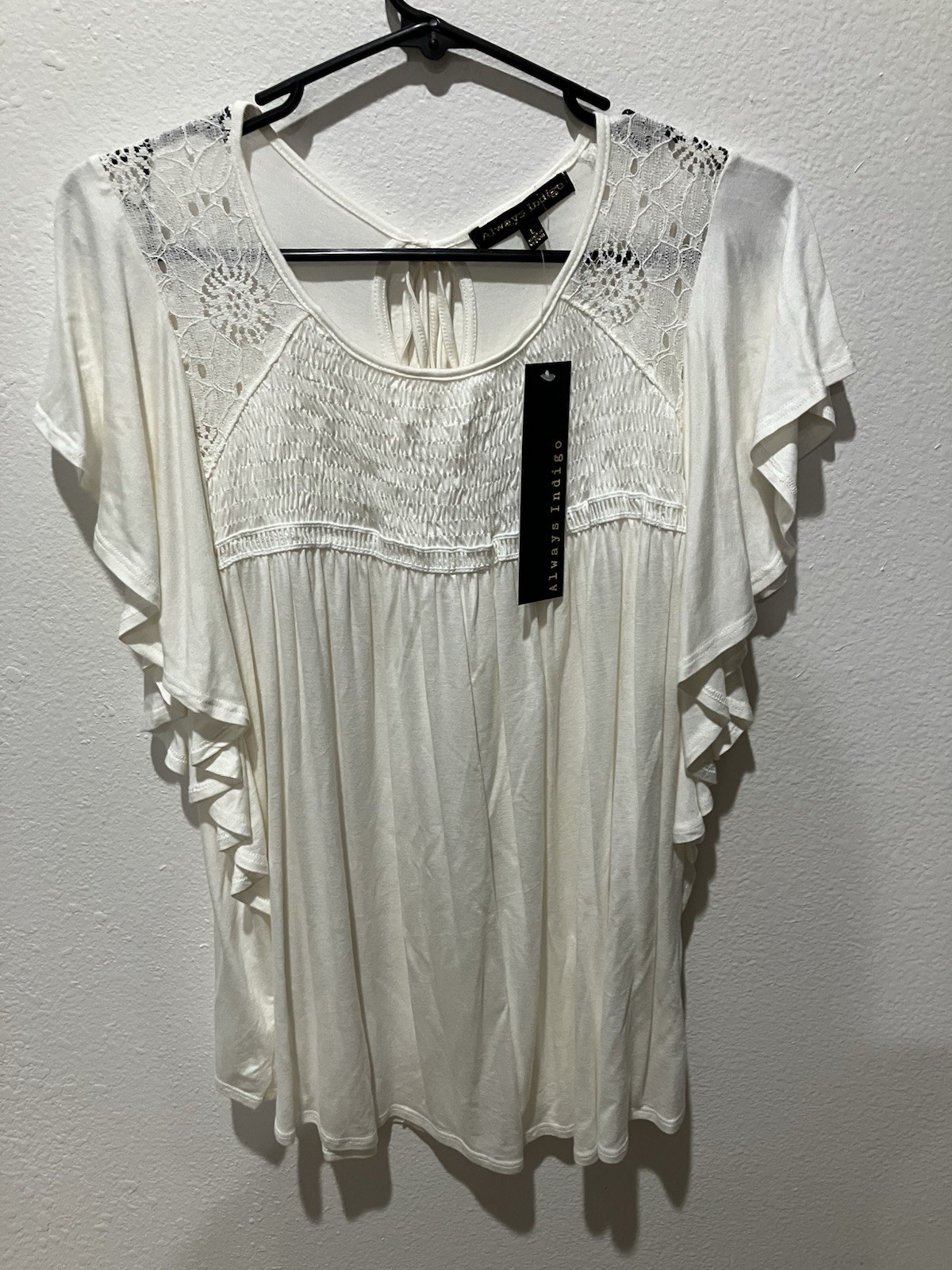 Always Indigo Top Size Large Flutter Sleeves