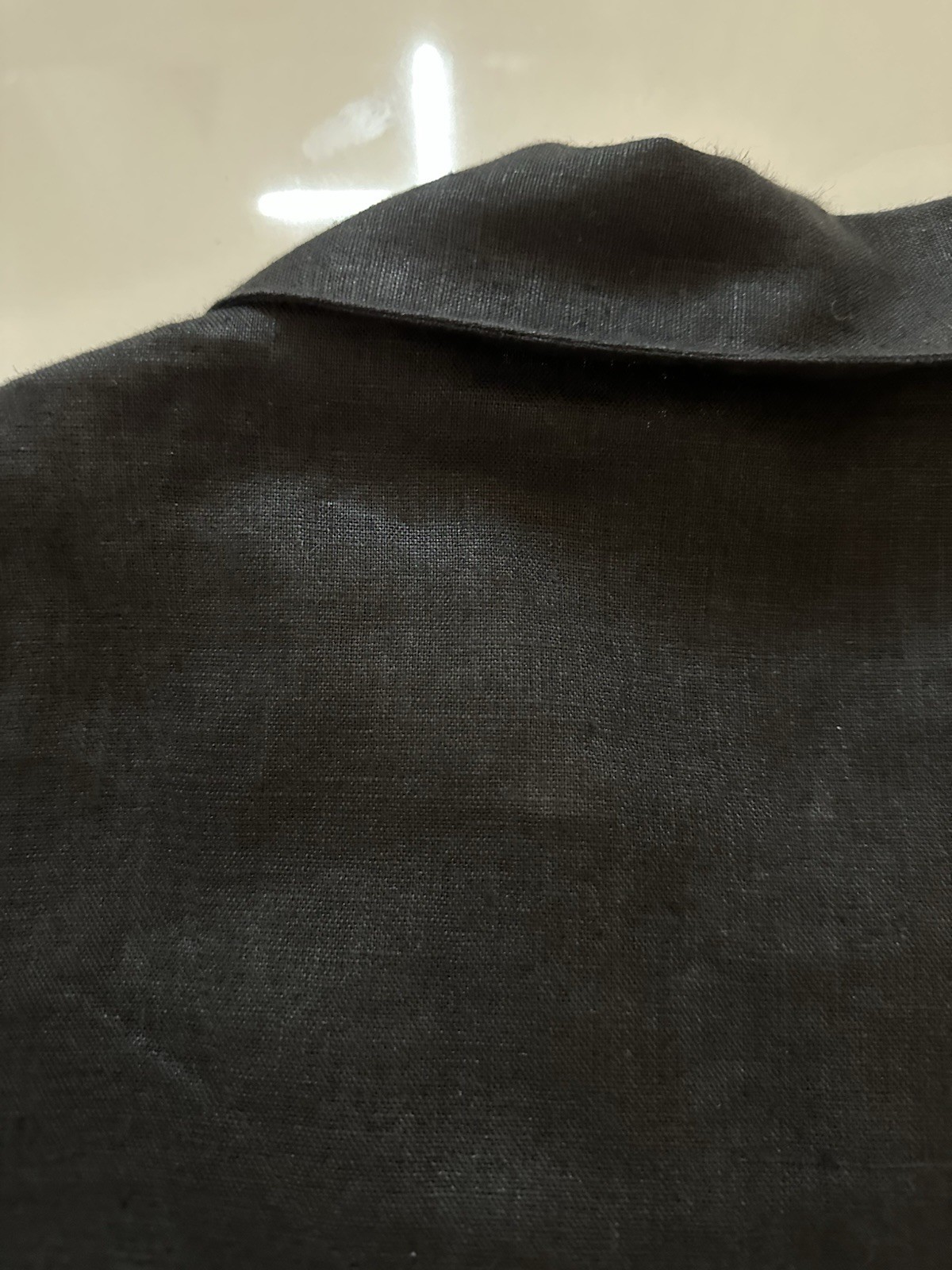 MATTHEW BRUCH Popover Crop Shirt in Linen BLACK SIZE 1/XS/US 2 $345