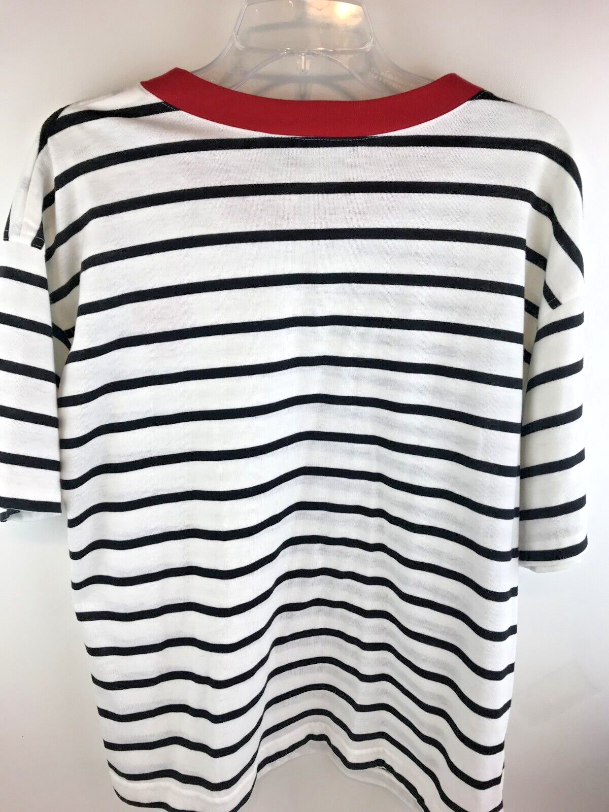 Vintage. Cabin Creek Black & White Striped Short Sleeve Tee Split Round Neckline