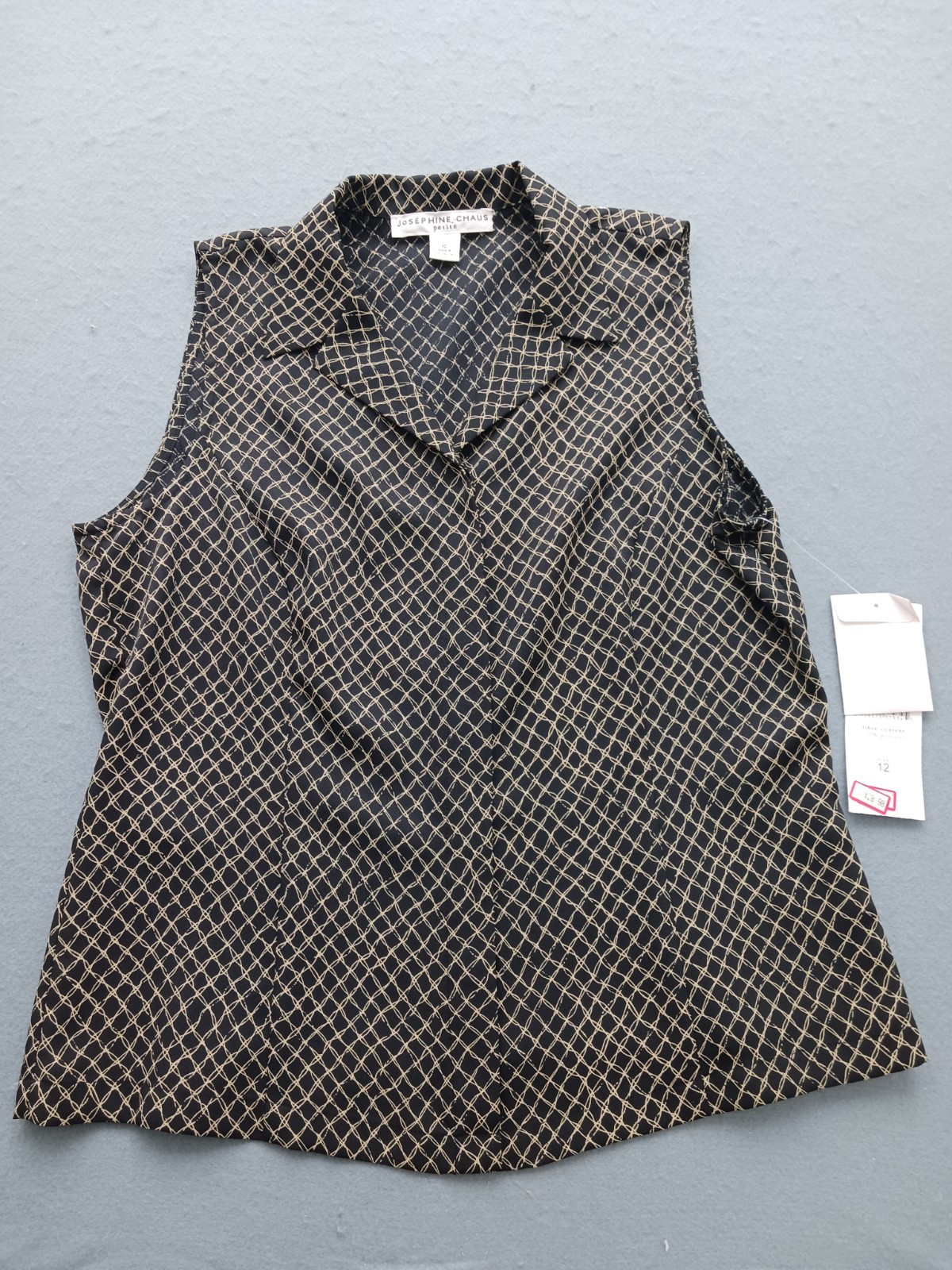 Josephine Chaus Women’s Dressy Blouse 12 Black Geometric Casual Work Stylish
