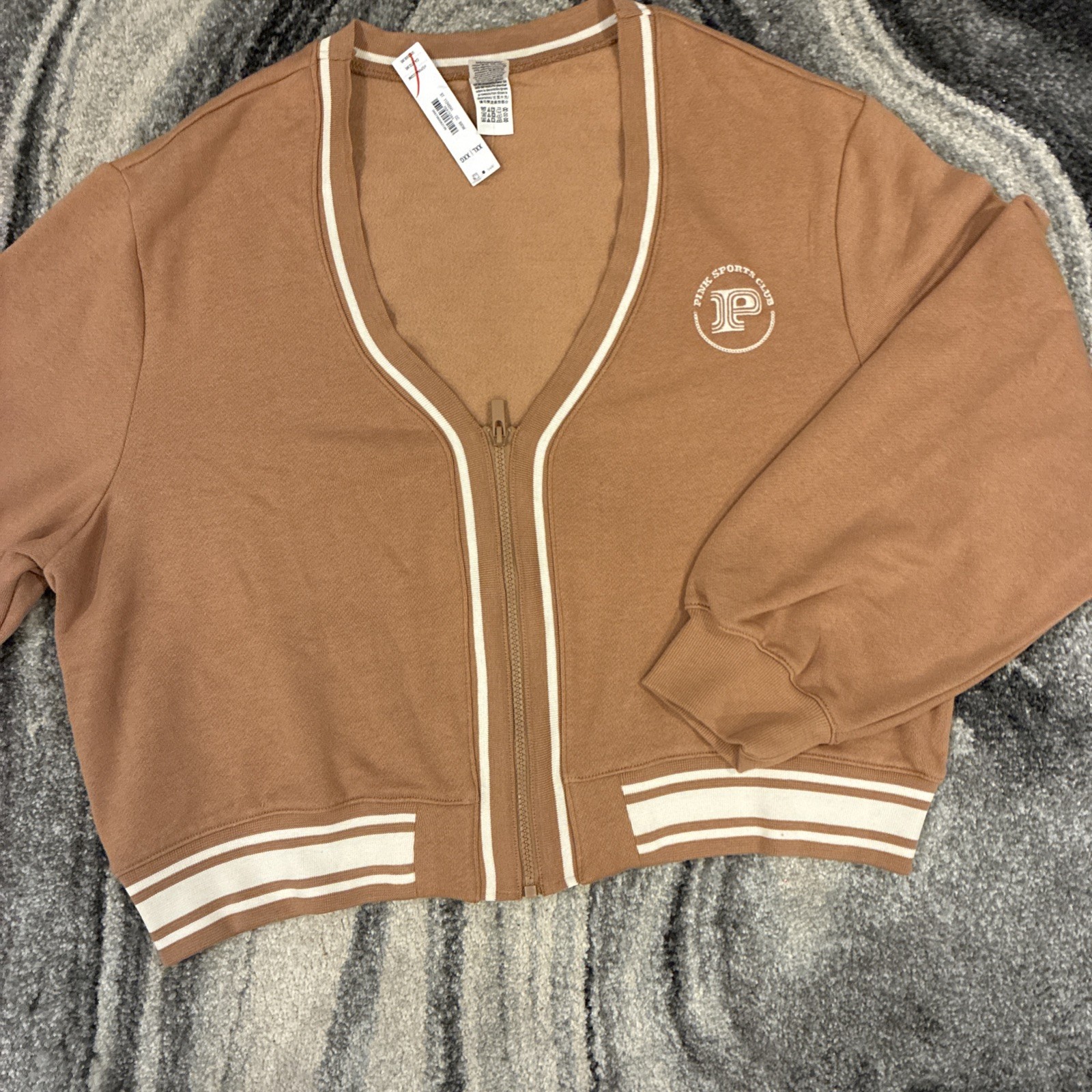 New Victoria’s Secret Pink Knit Top (XXL) Jacket Logo Toffee Zip NWT