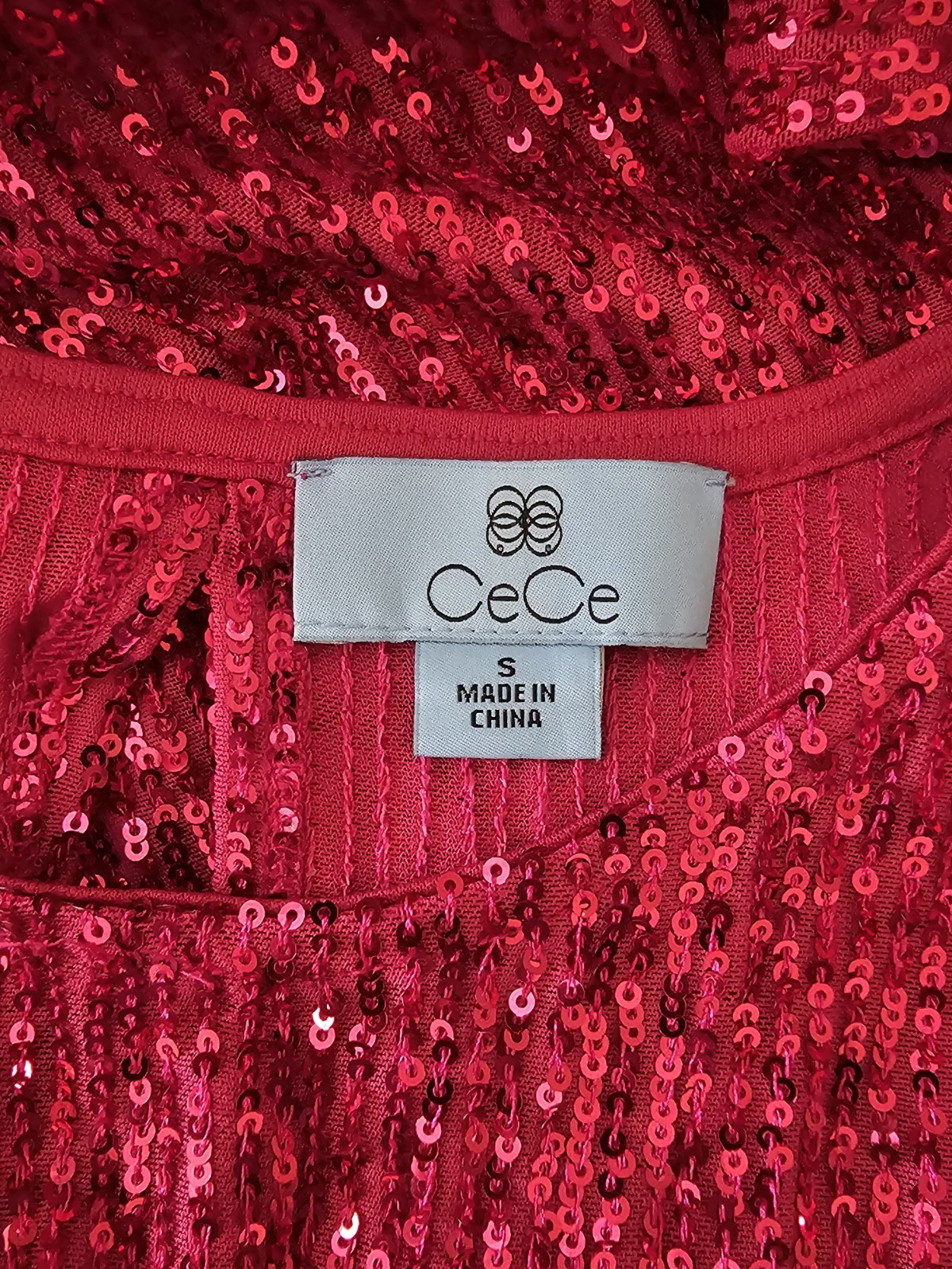 CeCe Women’s Pink Solid Sequin Knit Scoop Neck Sleeveless Tank Top Size S