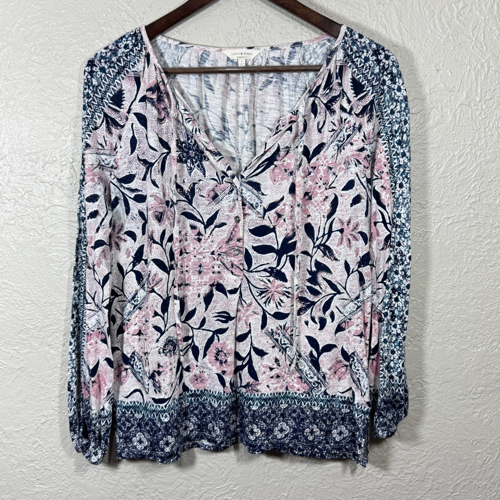 Lucky Brand Babydoll Peasant Top Sm Cotton Modal Western Boho Festival Cowgirl