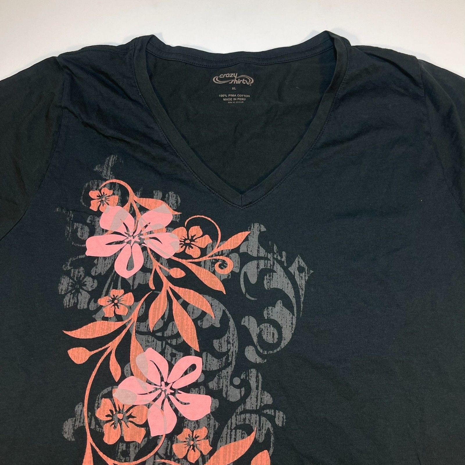 HAWAII CRAZY SHIRTS Womens Pima Cotton Tee T Shirt Sz XL Black