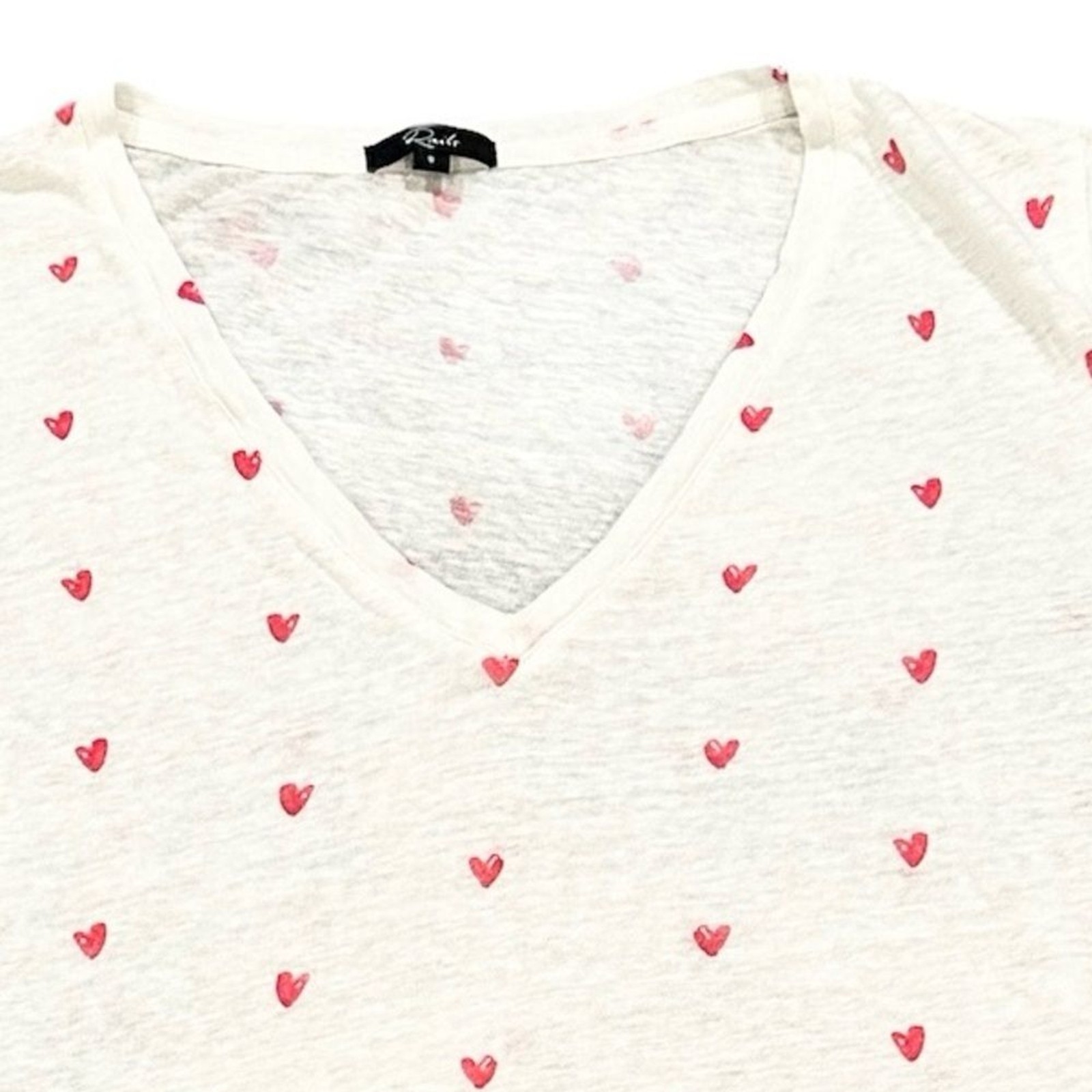 Rails Cara Valentines V-neck White Short Sleeve Tee Pink Lipstick Hearts Pattern