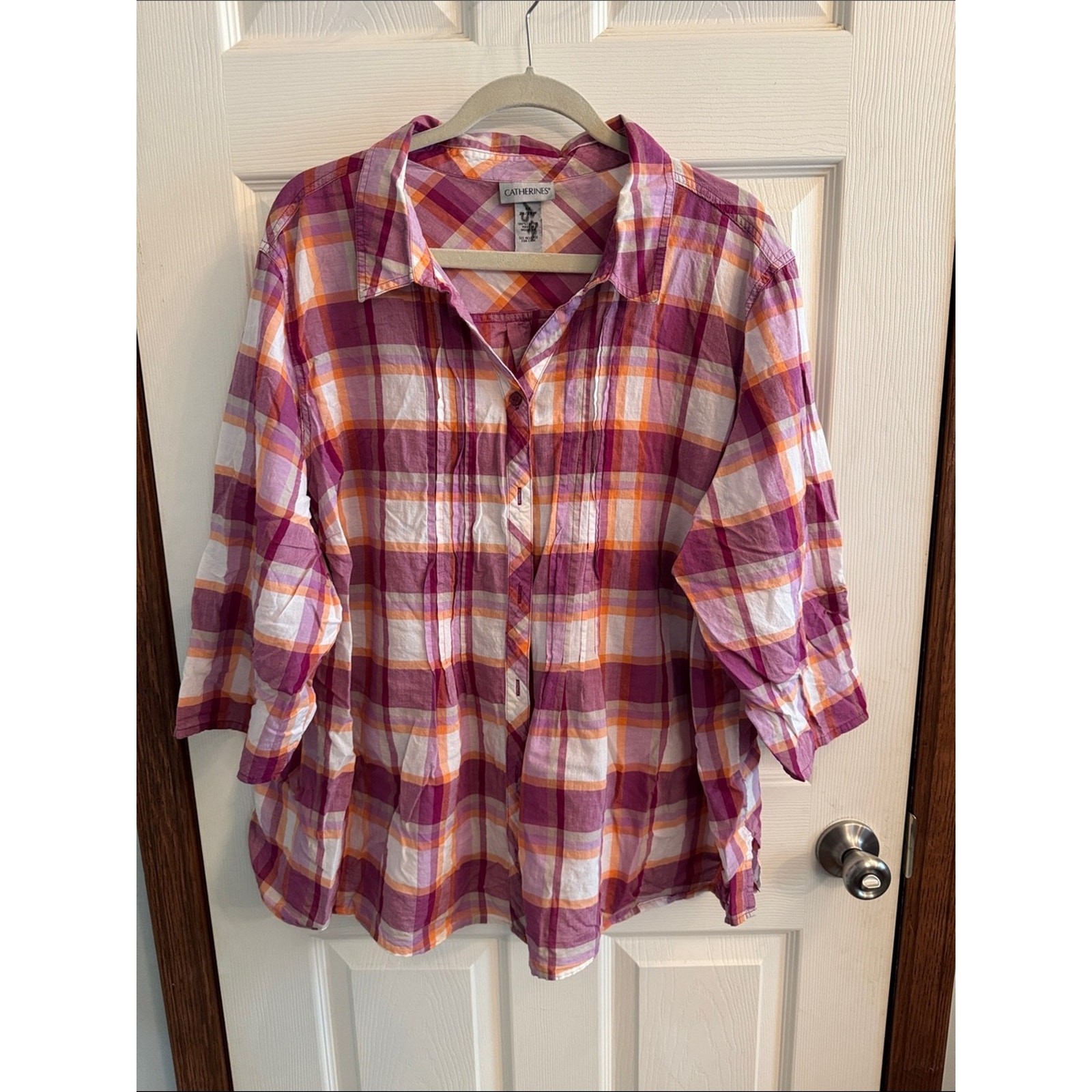 Catherines Purple, Pink & Orange Plaid Button Front Shirt