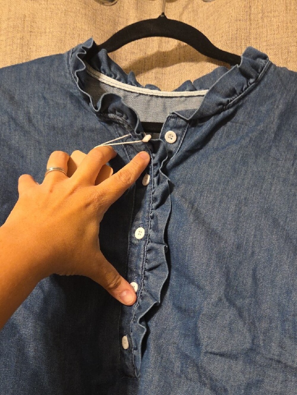 Blue Denim Ruffle Collar Top NWT