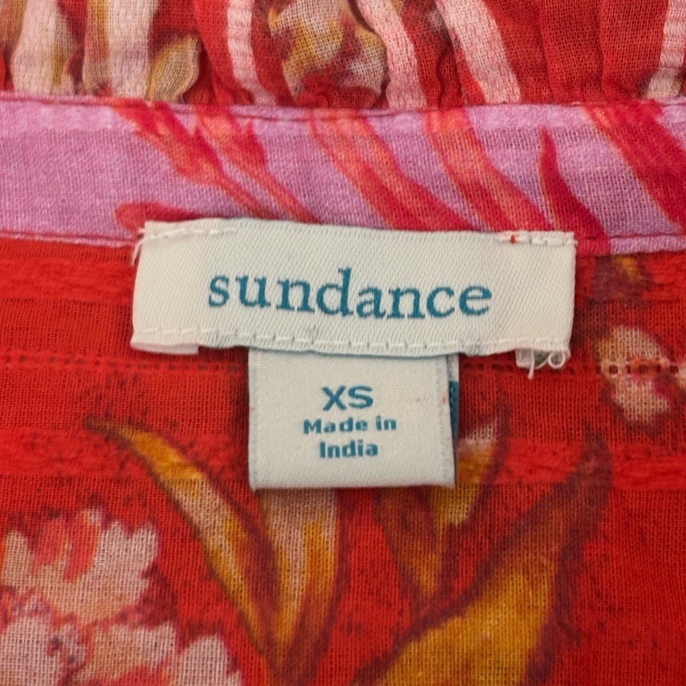 Sundance | High Neck Ruffle Vibrant Floral Contrast Trim Top Long Sleeve Sz XS