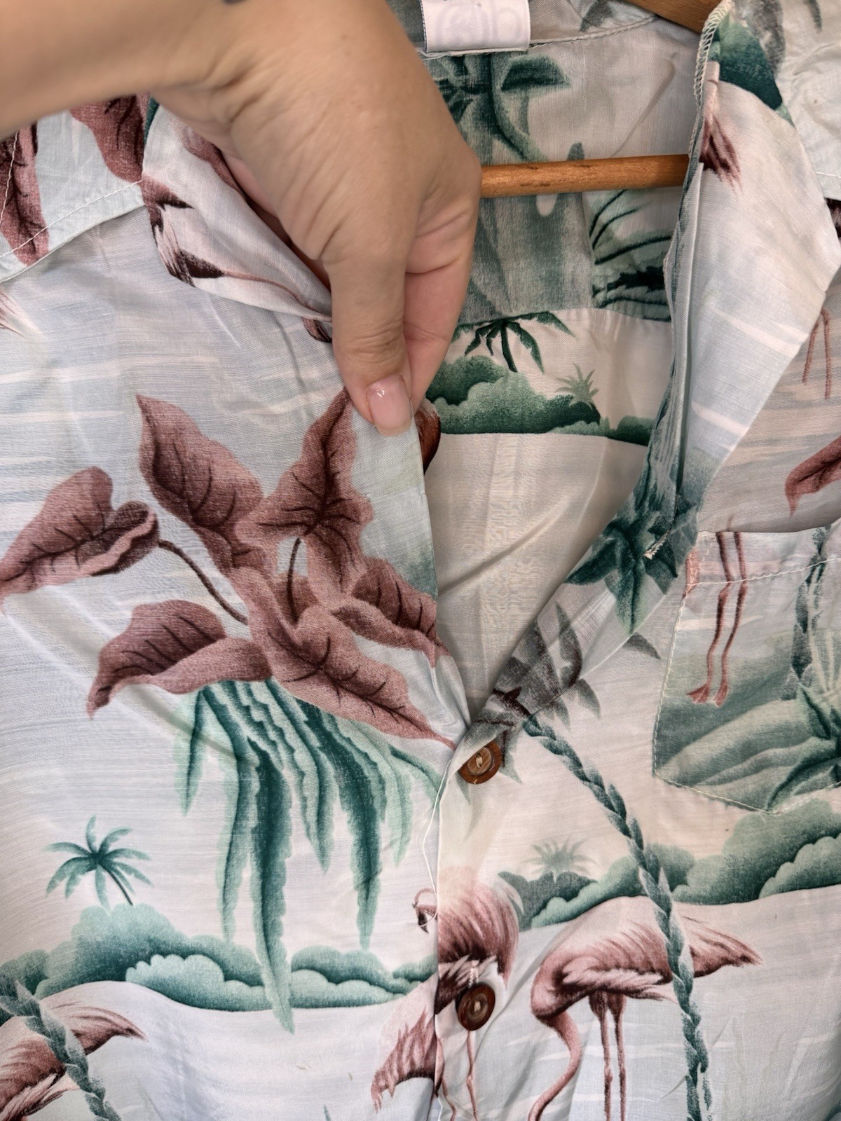 Vintage 90s Ocean Pacific OP Flamingo Hawaiian Shirt Womens Surf Tropical L/XL