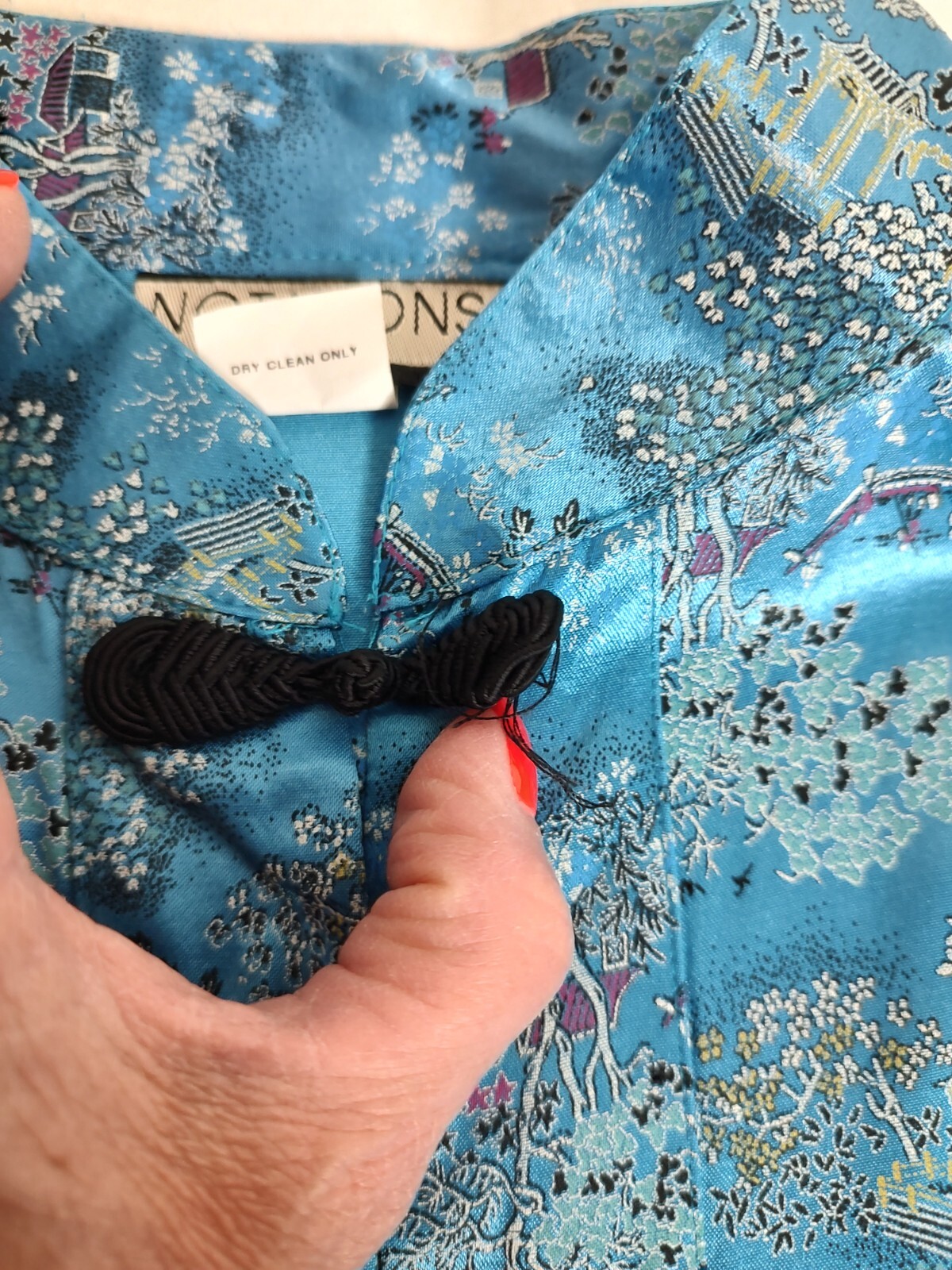 Vtg 90’s Shirt Asian Mandarin Collar Frog Closure Womens Petite/Large Notations