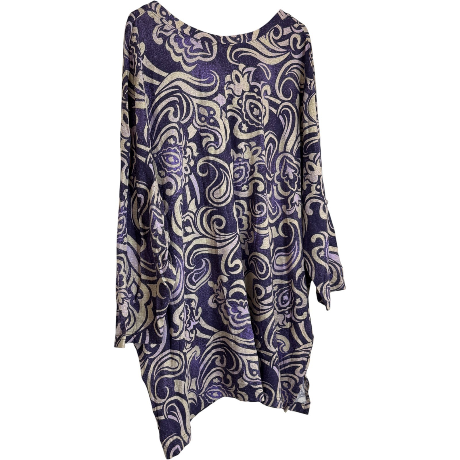 d&co Signature Womens Long Sleeve V Neck Paisley Print Tunic Top Purple Tan M