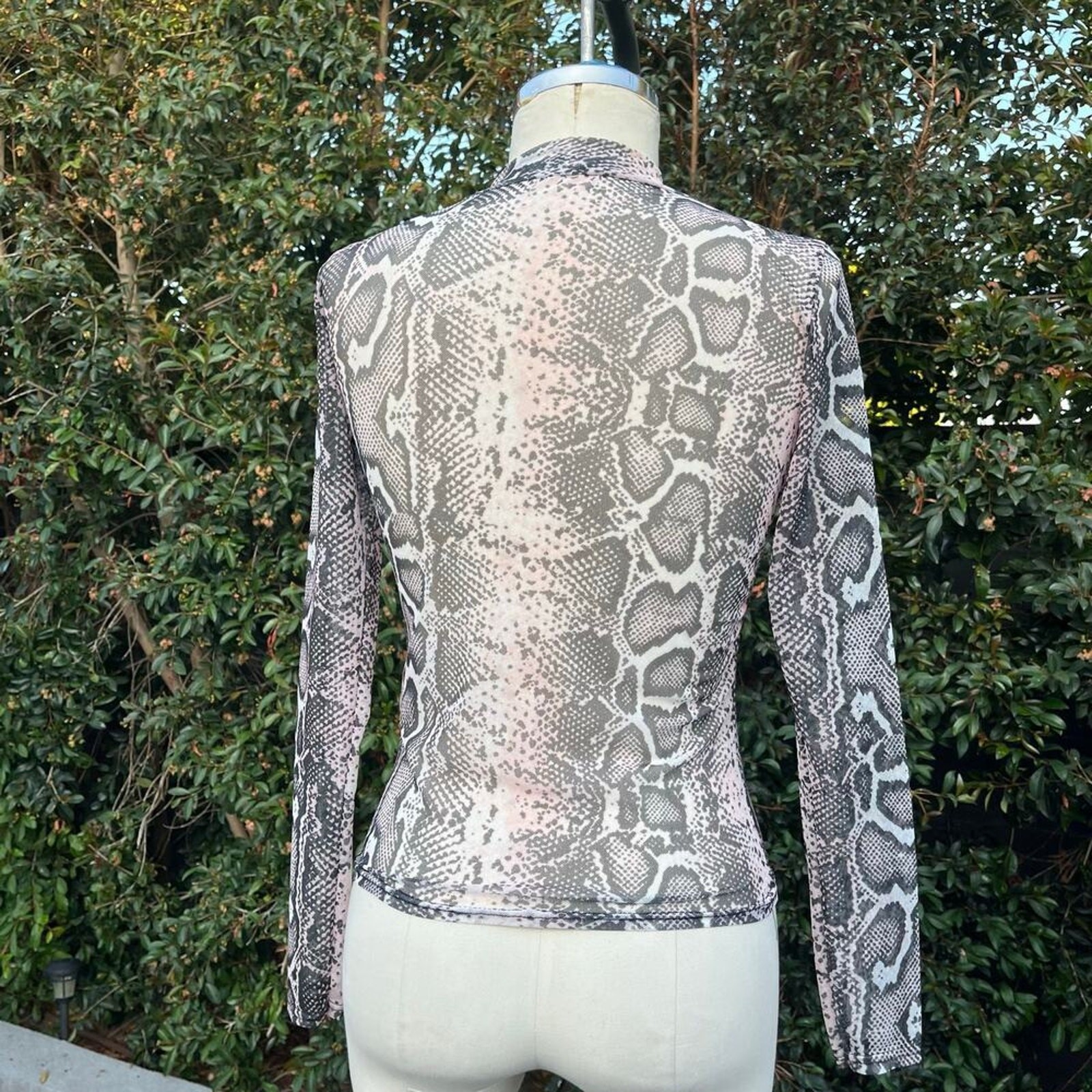 Missguided Pink Black Snake Print Animal Mesh Long Sleeve Top Bodycon