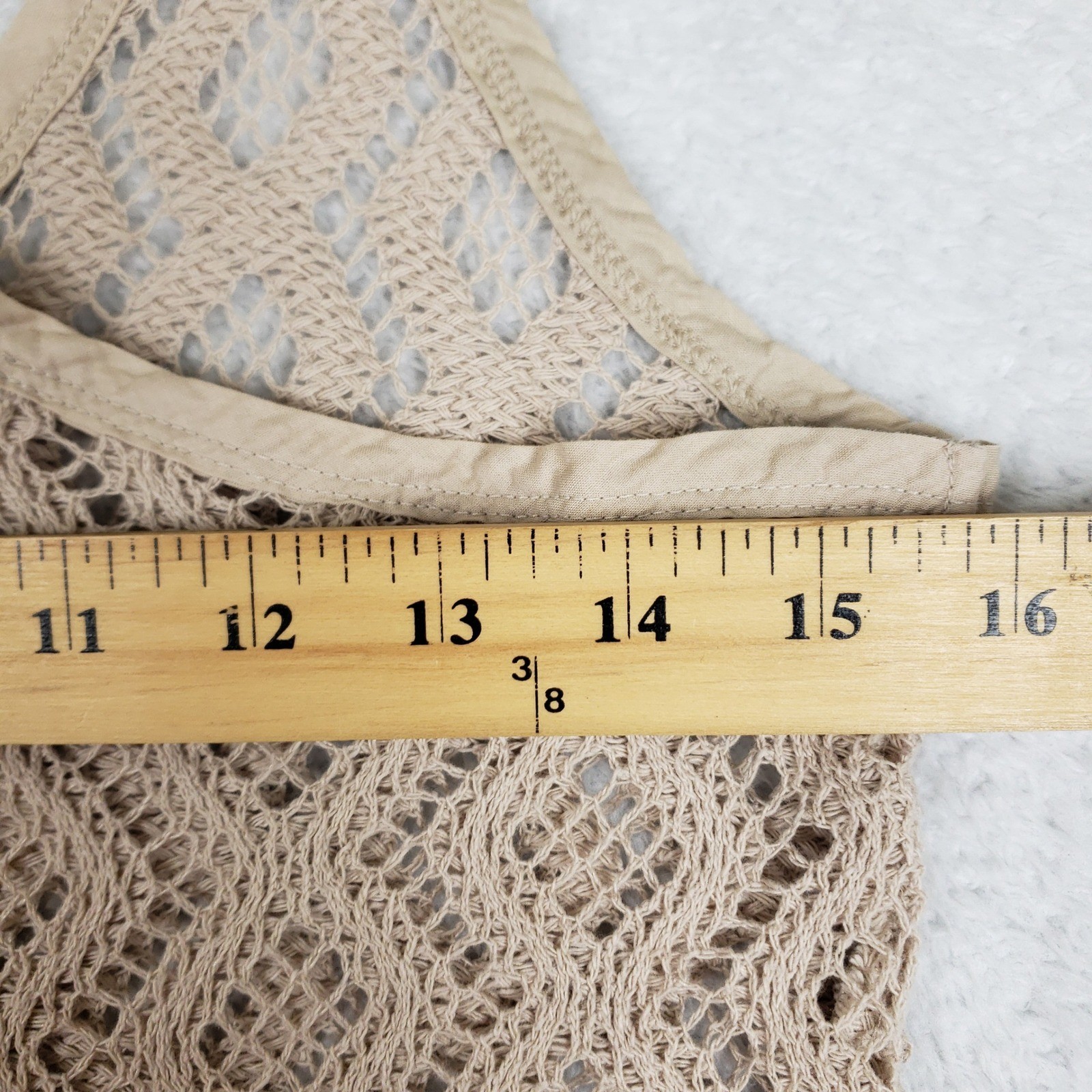 Beige Diamond Crochet Racerback Tank Top Open Knit Sleeveless Beach Boho Medium